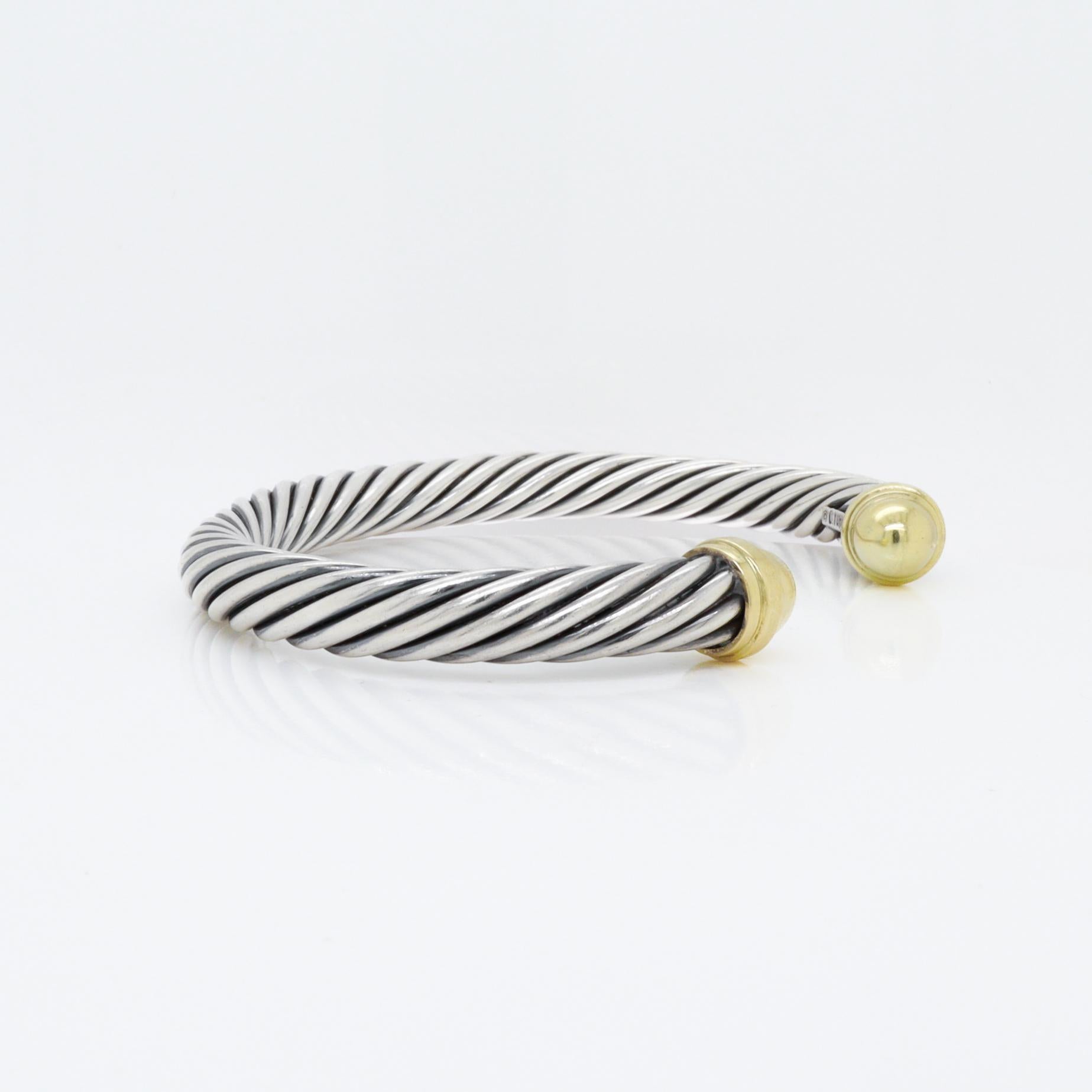 Signed David Yurman Sterling Silver & 14K Gold Classic Cable Bracelet in vendita 8