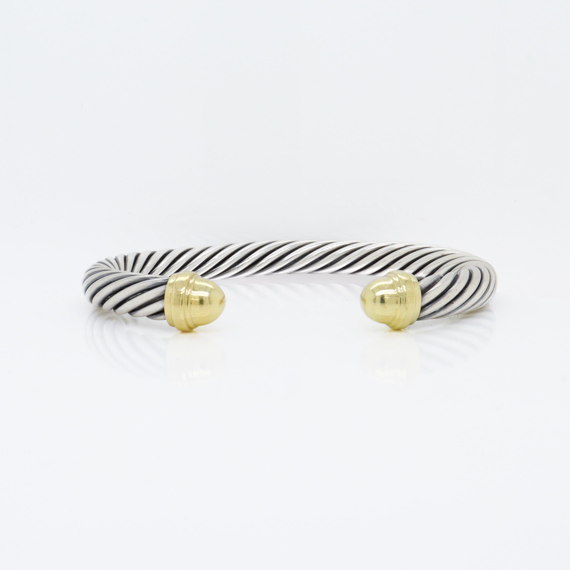 Signed David Yurman Sterling Silver & 14K Gold Classic Cable Bracelet in vendita 9