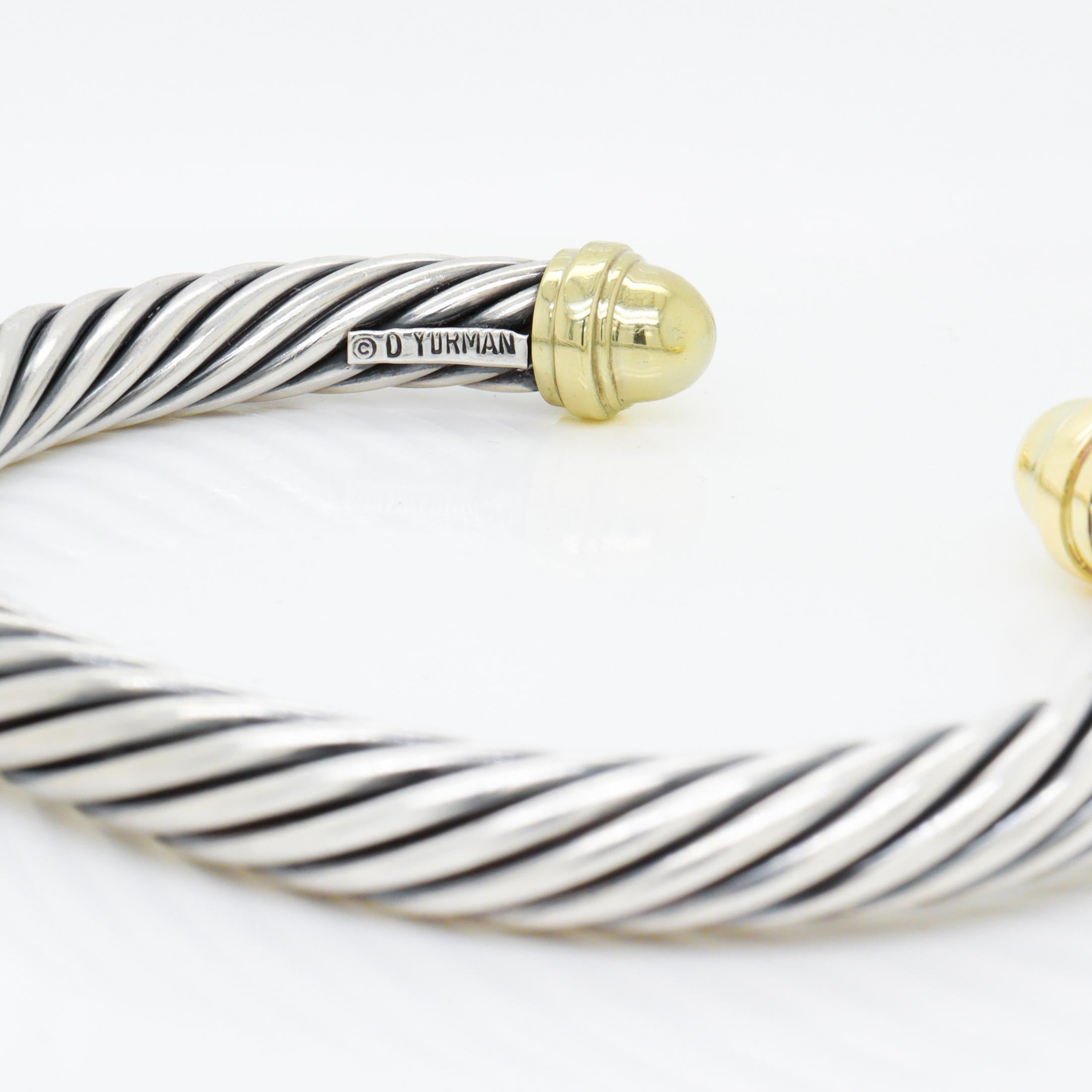 Signed David Yurman Sterling Silver & 14K Gold Classic Cable Bracelet in vendita 10