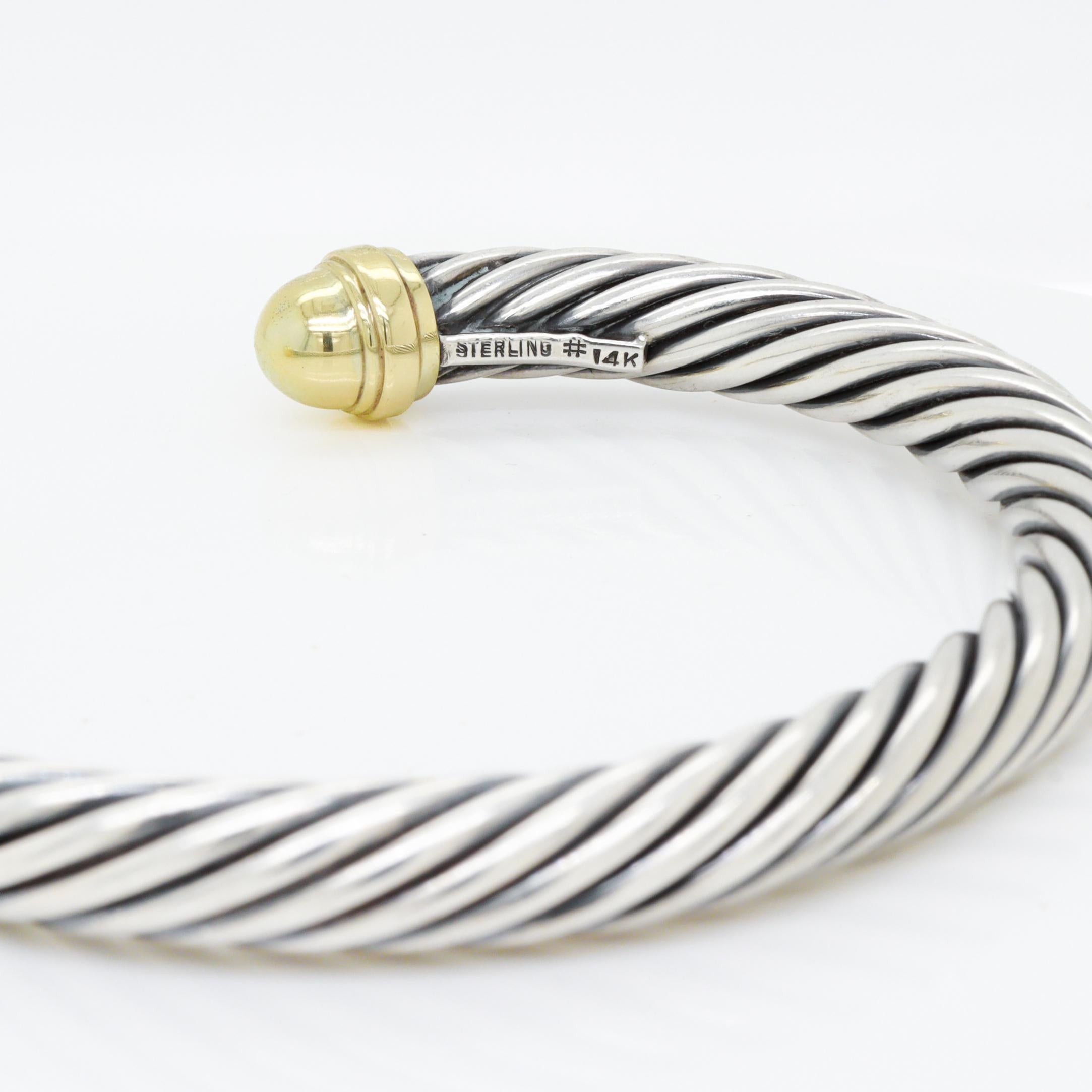 Signed David Yurman Sterling Silver & 14K Gold Classic Cable Bracelet in vendita 11