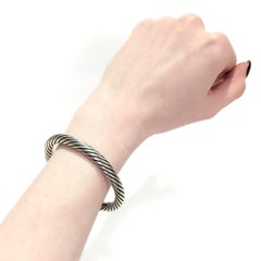 Signed David Yurman 7mm Sterling Silver & 14K Gold Classic Cable Bracelet