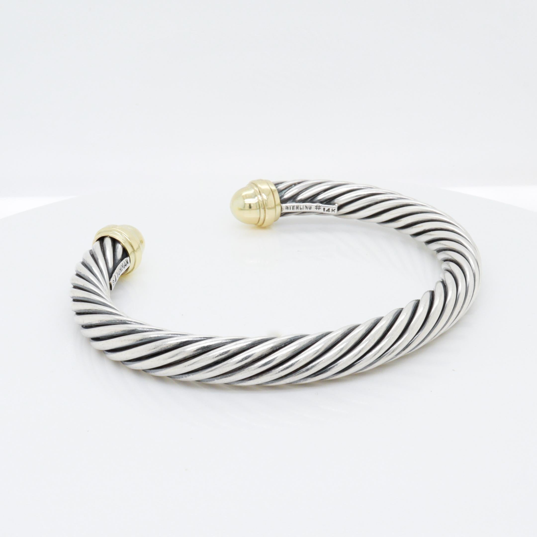Signed David Yurman Sterling Silver & 14K Gold Classic Cable Bracelet in vendita 1
