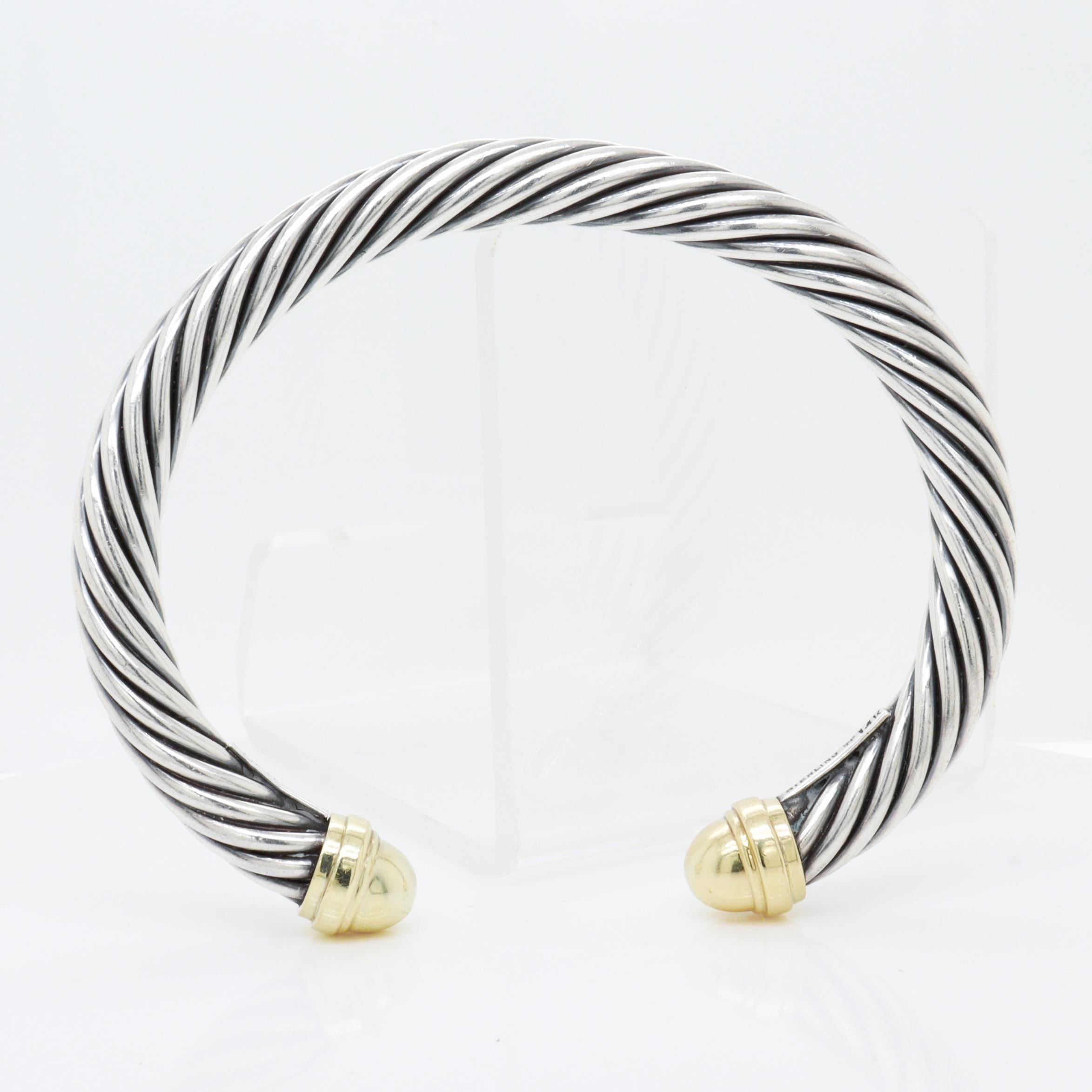 Signed David Yurman Sterling Silver & 14K Gold Classic Cable Bracelet in vendita 2