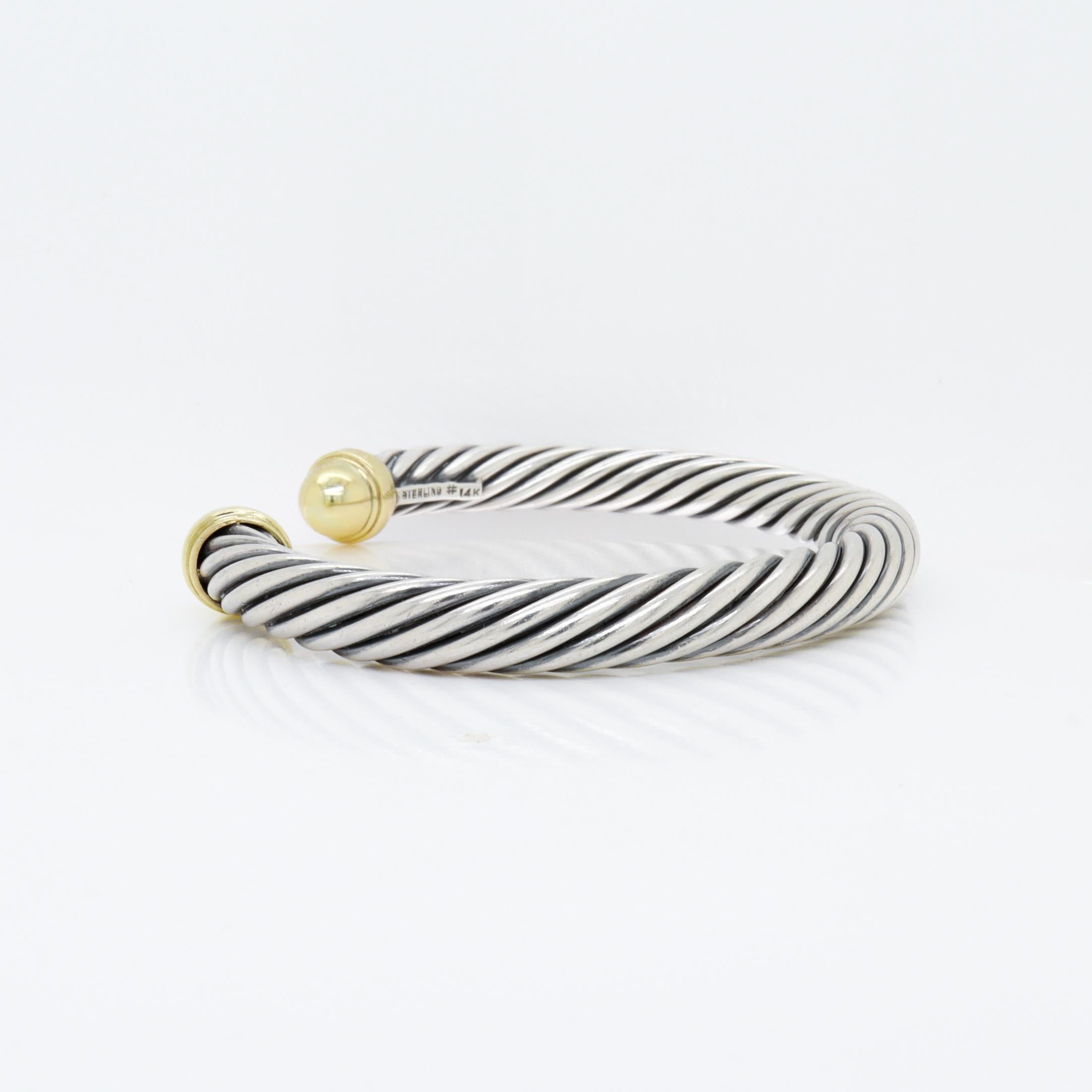 Signed David Yurman Sterling Silver & 14K Gold Classic Cable Bracelet in vendita 3