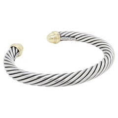 Signed David Yurman Sterling Silver & 14K Gold Classic Cable Bracelet