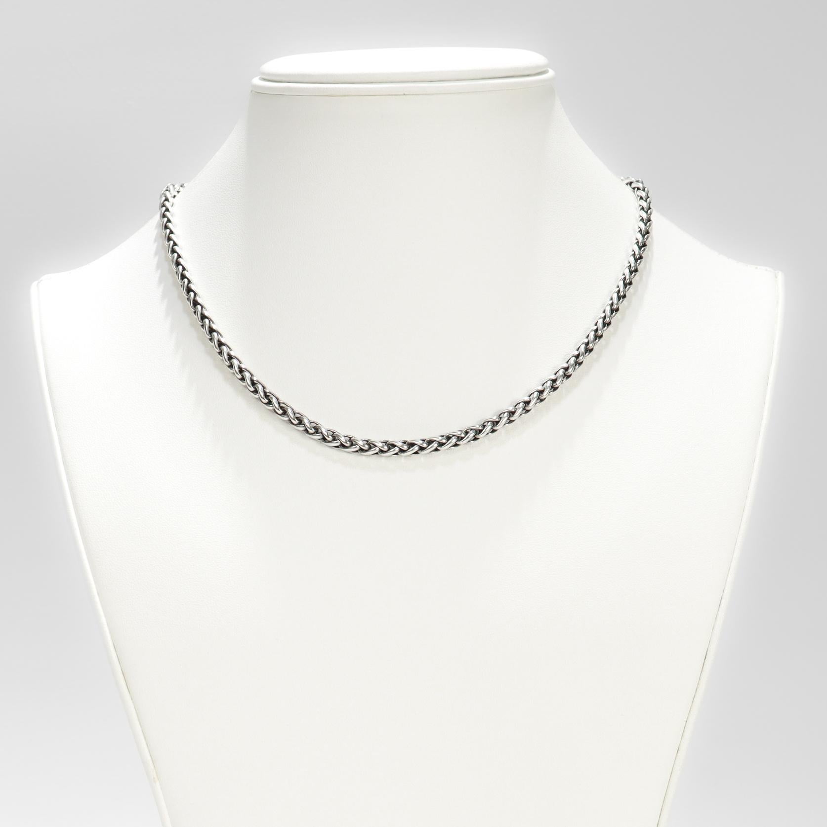 Women's or Men's Signed David Yurman Sterling Silver 4mm Wheat Chain Necklace For Sale
