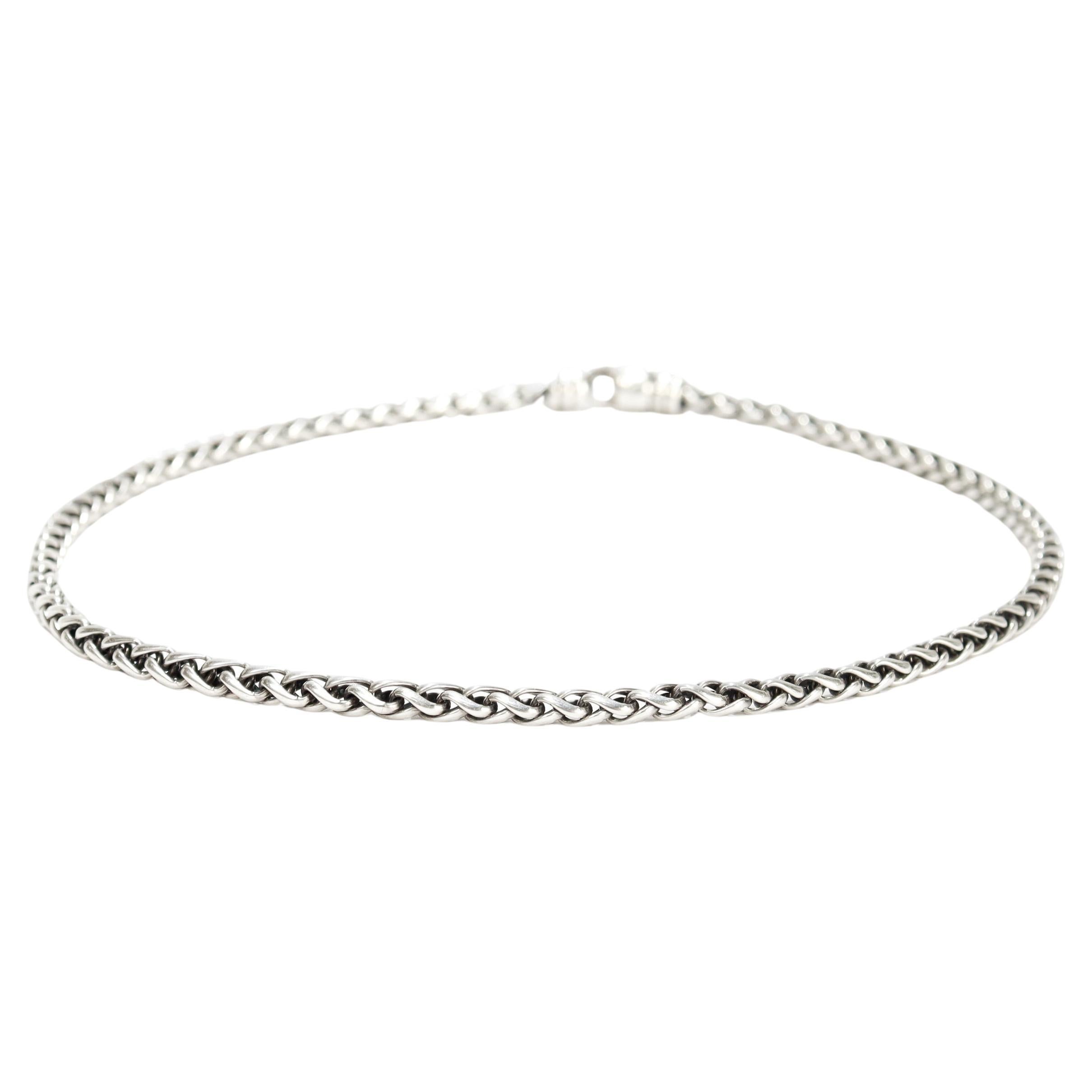 Signed David Yurman Sterling Silver 4mm Wheat Chain Necklace For Sale