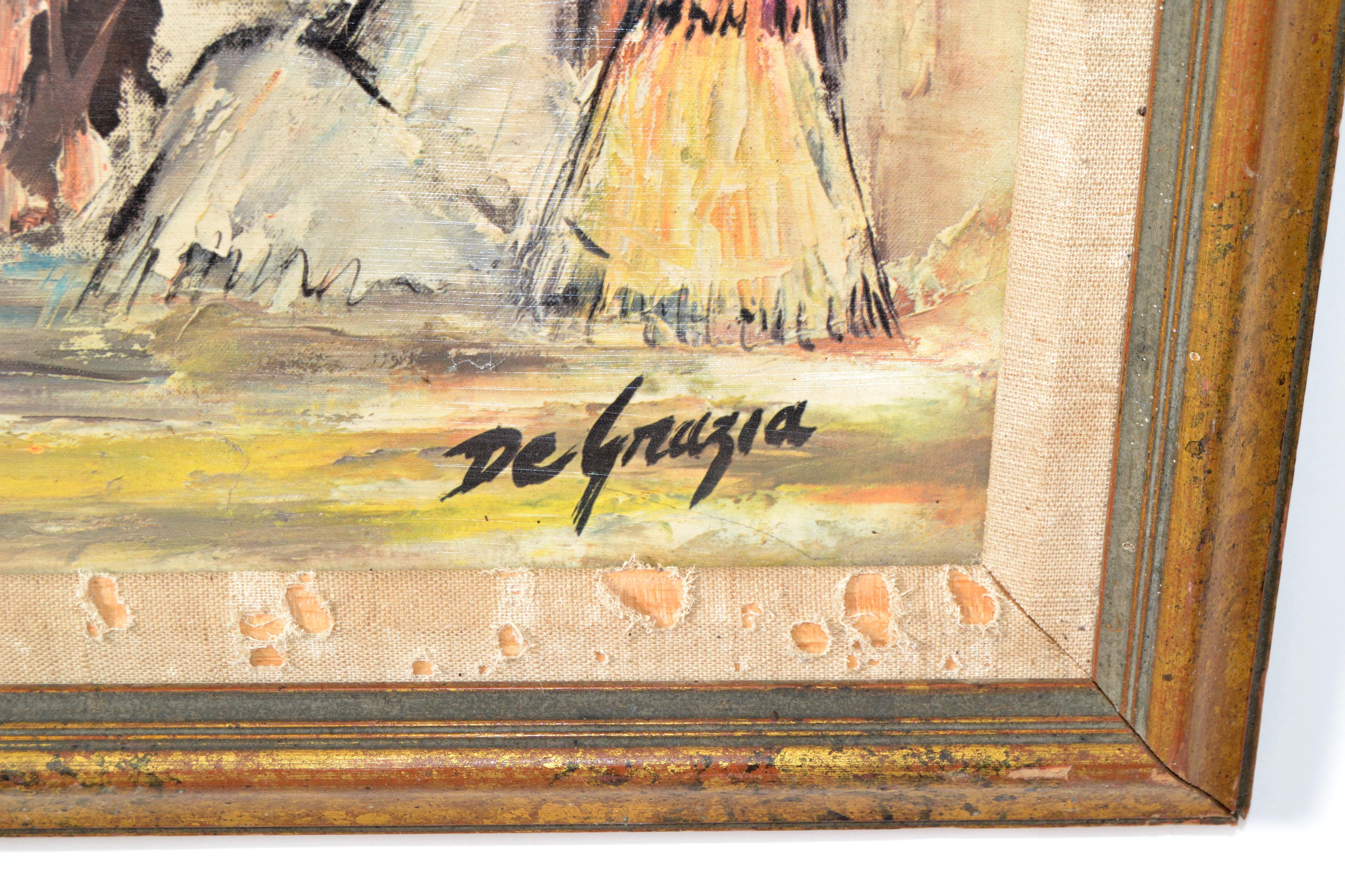 Late 20th Century Signed De Grazia Folk Art Golden Framed American Well-Known Artist Fine Art 1970