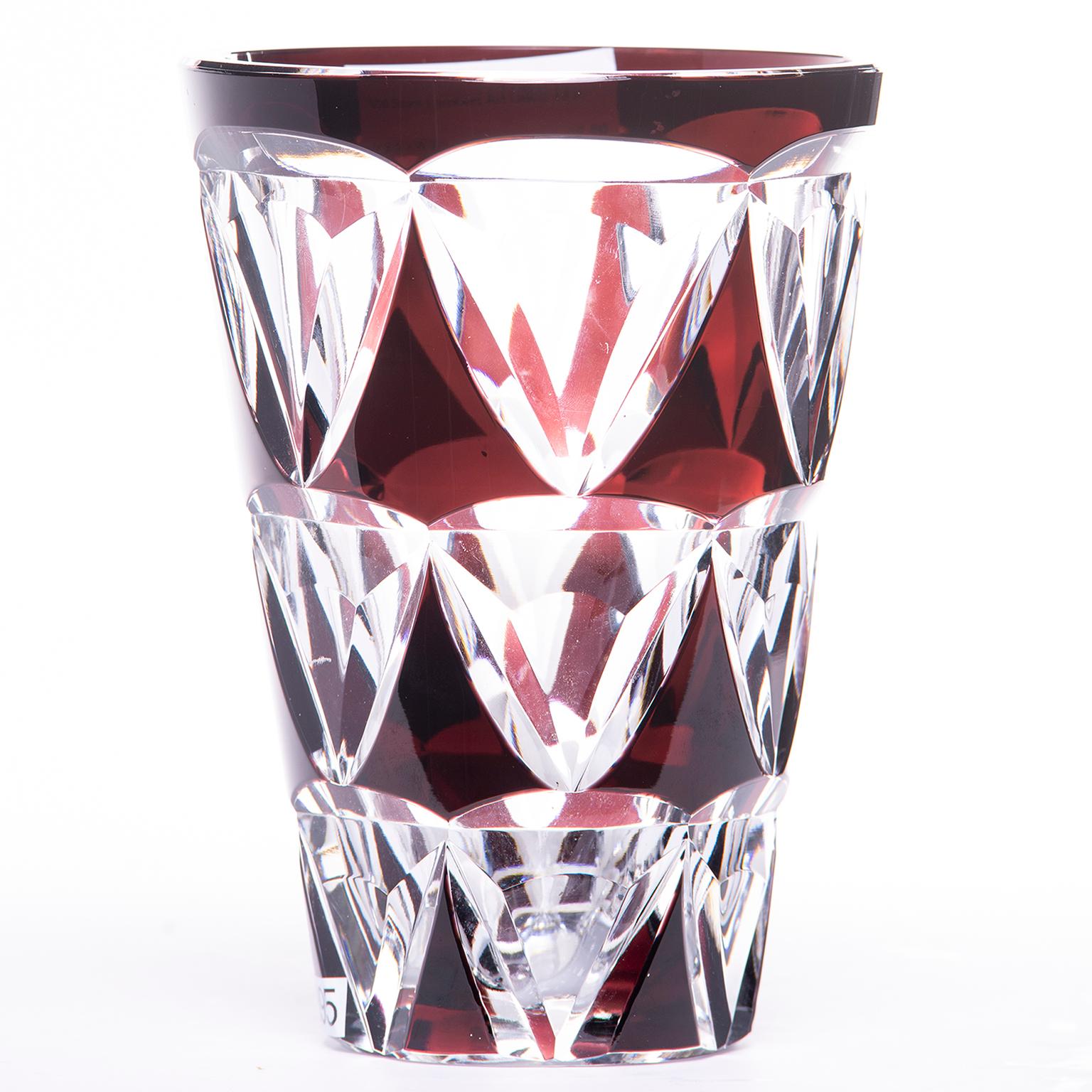 Crystal Signed Deco Era Deep Garnet Val Saint Lambert Vase