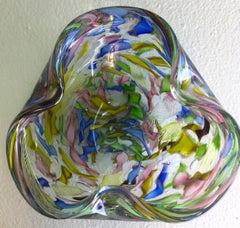 Signed Decorative Folded Art Glass Bowl by AVeM Italy, 1950