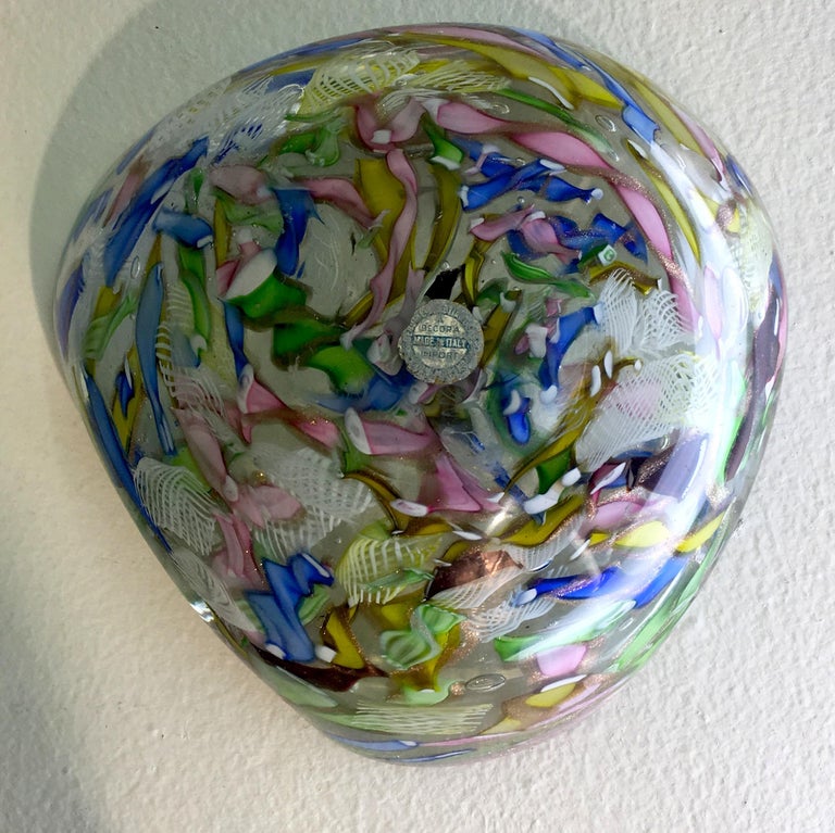Signed Decorative Folded Art Glass Bowl By Avem Italy 1950 For