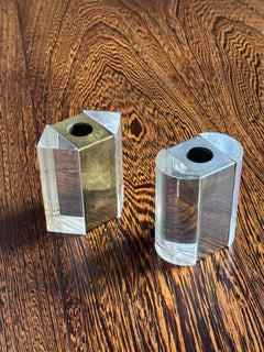 Signed Del Cambio Restaurant Plexiglas & Metal Candle Holders, Italy, c.1973
