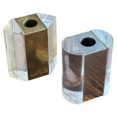 Signed Del Cambio Restaurant Plexiglas & Metal Candle Holders, Italy, c.1973