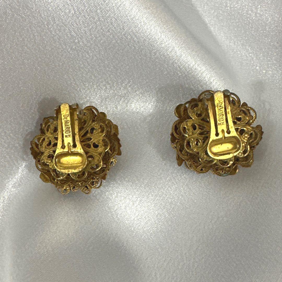 Women's Signed DeMario's Carnival Vintage Gold Tone Floral Clip-On Earrings For Sale