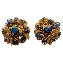 Signé DeMario Carnival Vintage Gold Tone Floral Clip-On Earrings