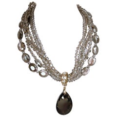Signed “Dena G” Amethyst 
Smoky Crystals Multi-6-Strand Drop Necklace