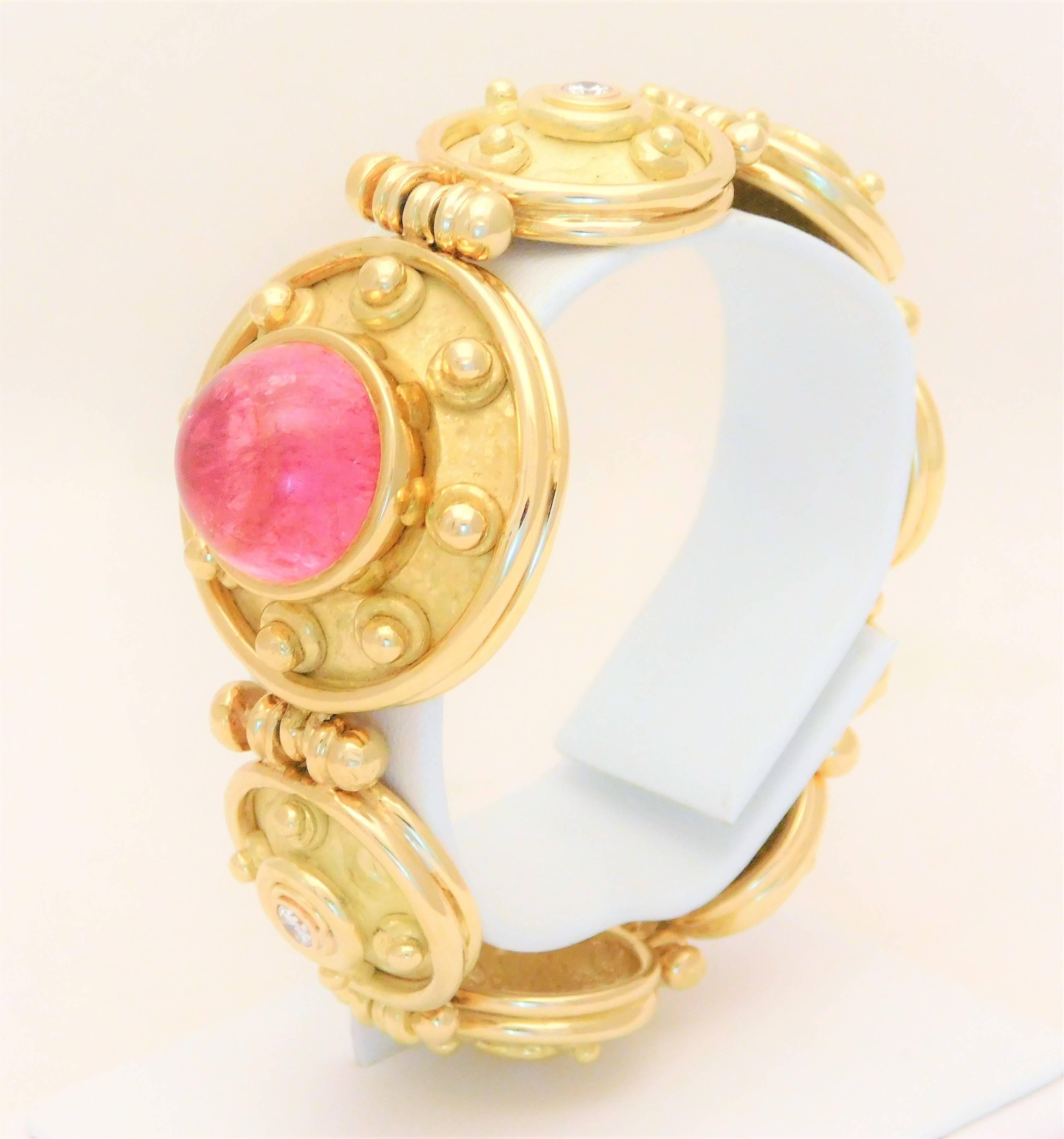 Denise Roberge 18 Karat Pink Tourmaline and Diamond Bracelet For Sale 3