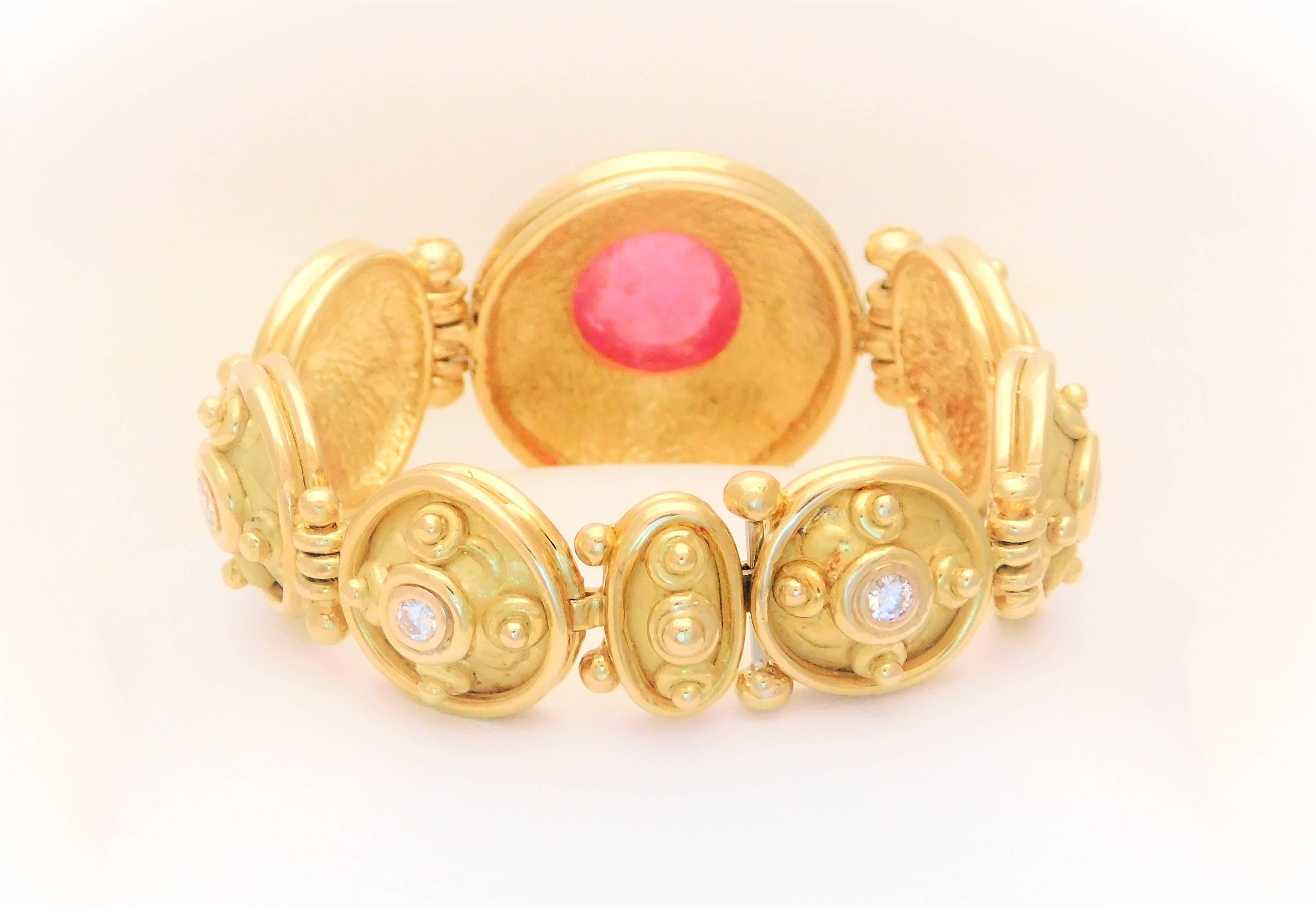Denise Roberge 18 Karat Pink Tourmaline and Diamond Bracelet For Sale 5