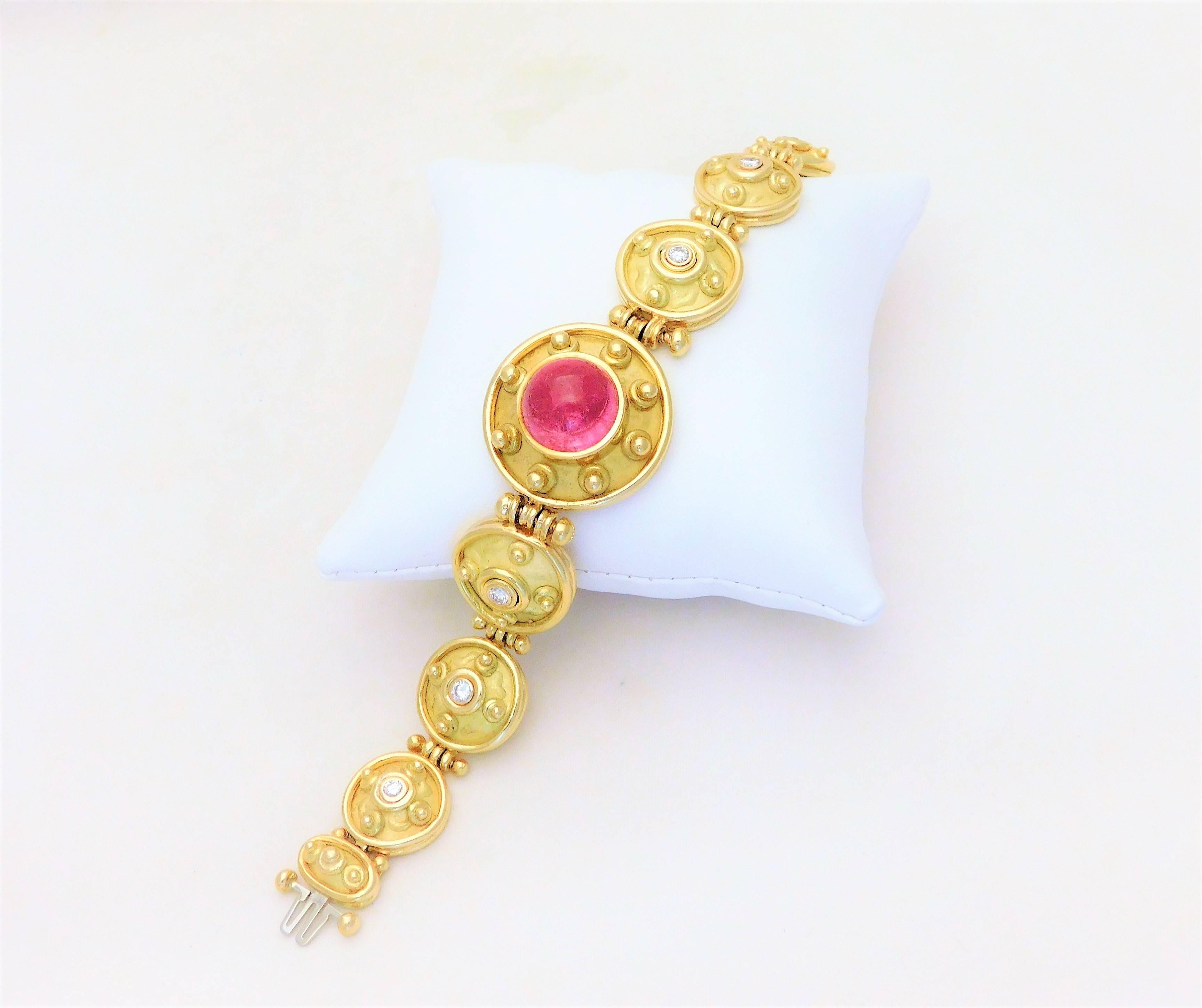 Denise Roberge 18 Karat Pink Tourmaline and Diamond Bracelet For Sale 7
