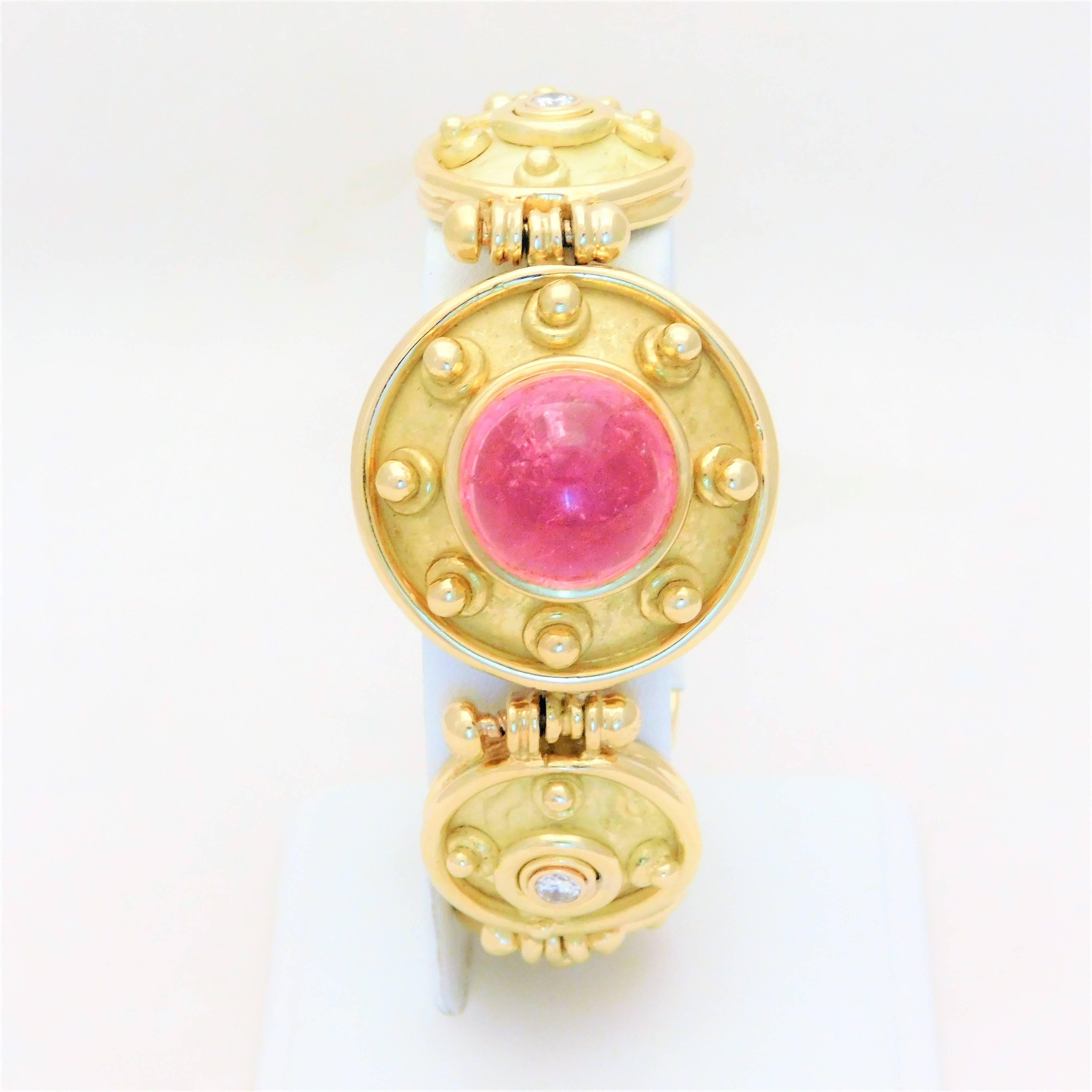 Denise Roberge 18 Karat Pink Tourmaline and Diamond Bracelet For Sale 1
