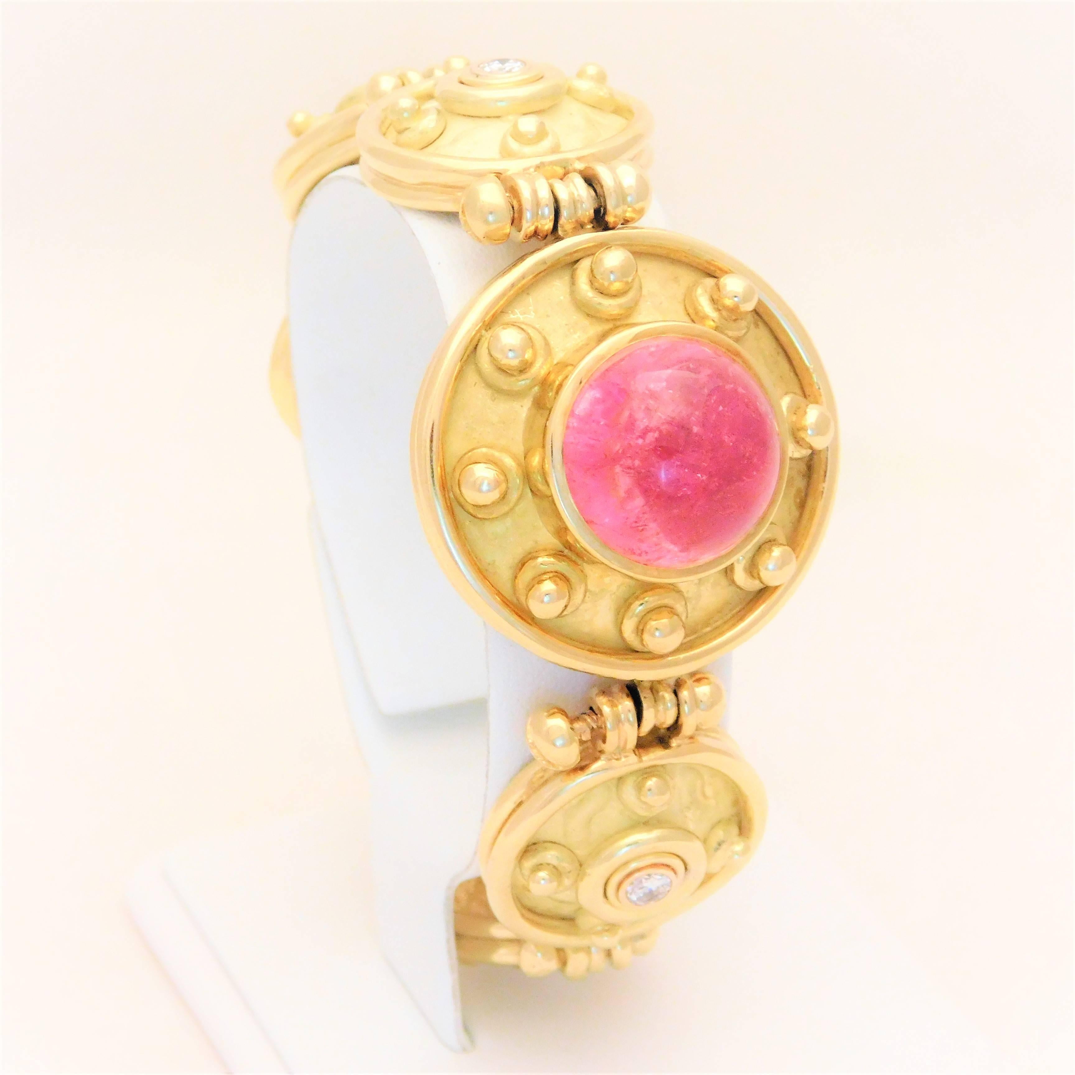 Denise Roberge 18 Karat Pink Tourmaline and Diamond Bracelet For Sale 2