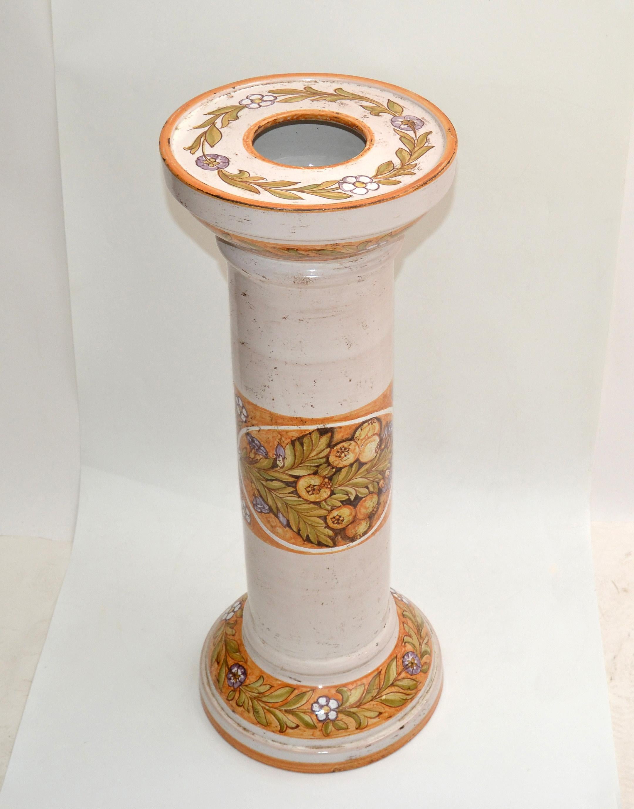 Signierte handbemalte Keramik-Sockel-Skulptur, Säulenskulptur, Deruta Pottery, Italien (Moderne der Mitte des Jahrhunderts) im Angebot