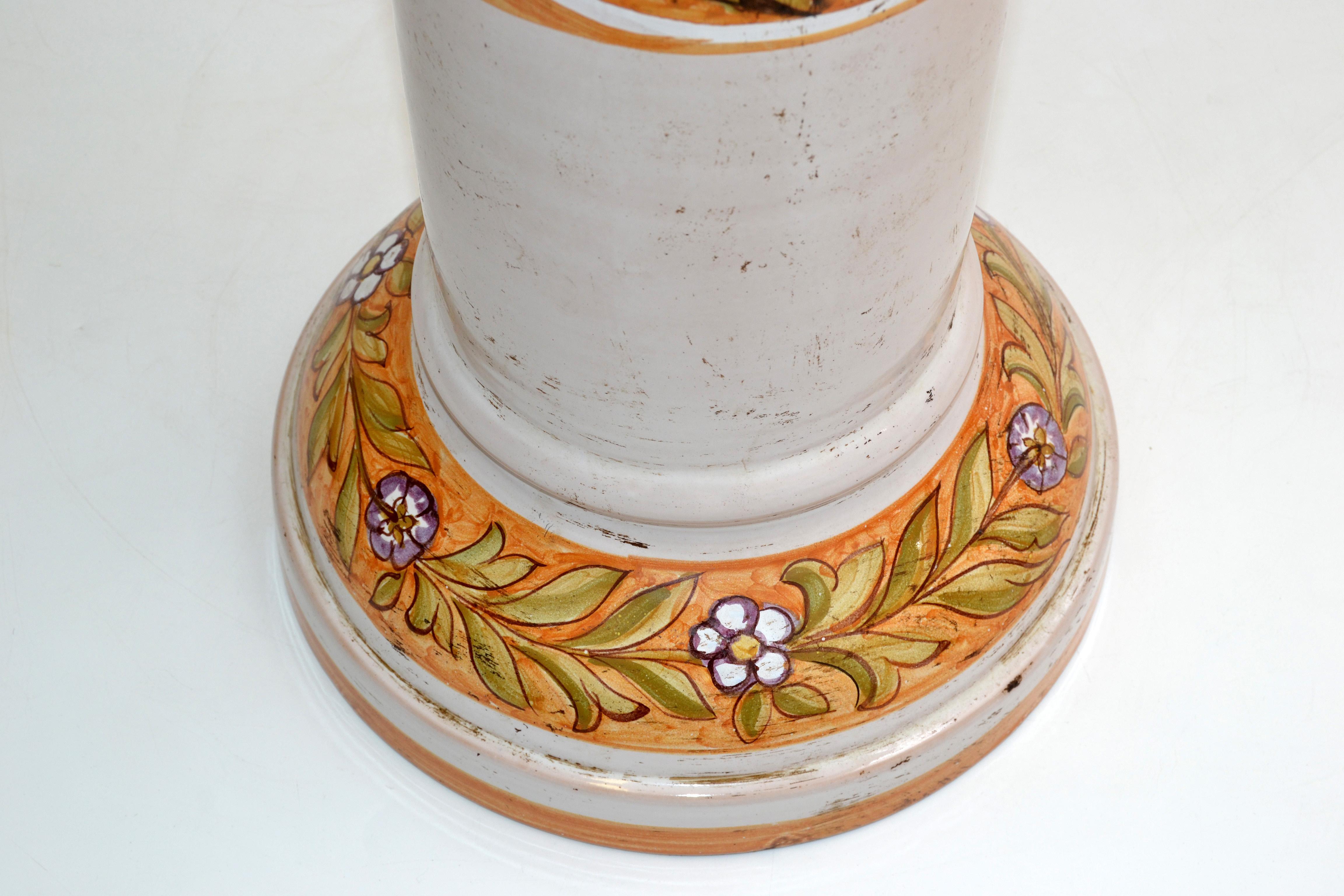 Mid-Century Modern Signed Deruta Pottery Hand Painted Ceramic Pedestal Sculpture Stand Column Italy For Sale