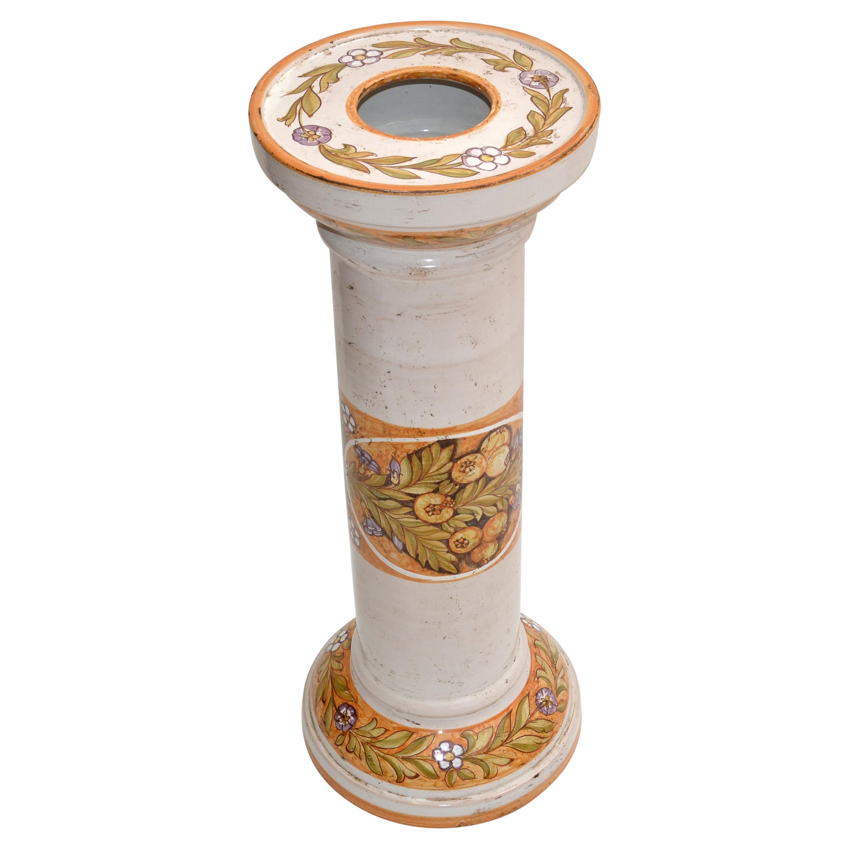 Signed Deruta Pottery Hand Painted Ceramic Pedestal Sculpture Stand Column Italy For Sale