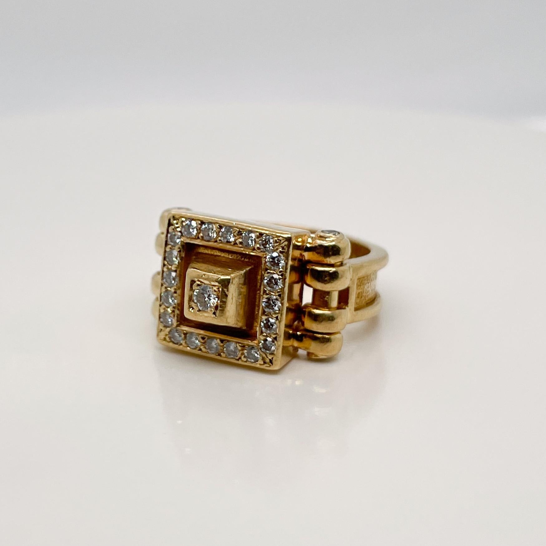 Signed Designer 18 Karat Gold & Diamond Signet Style Ring 3
