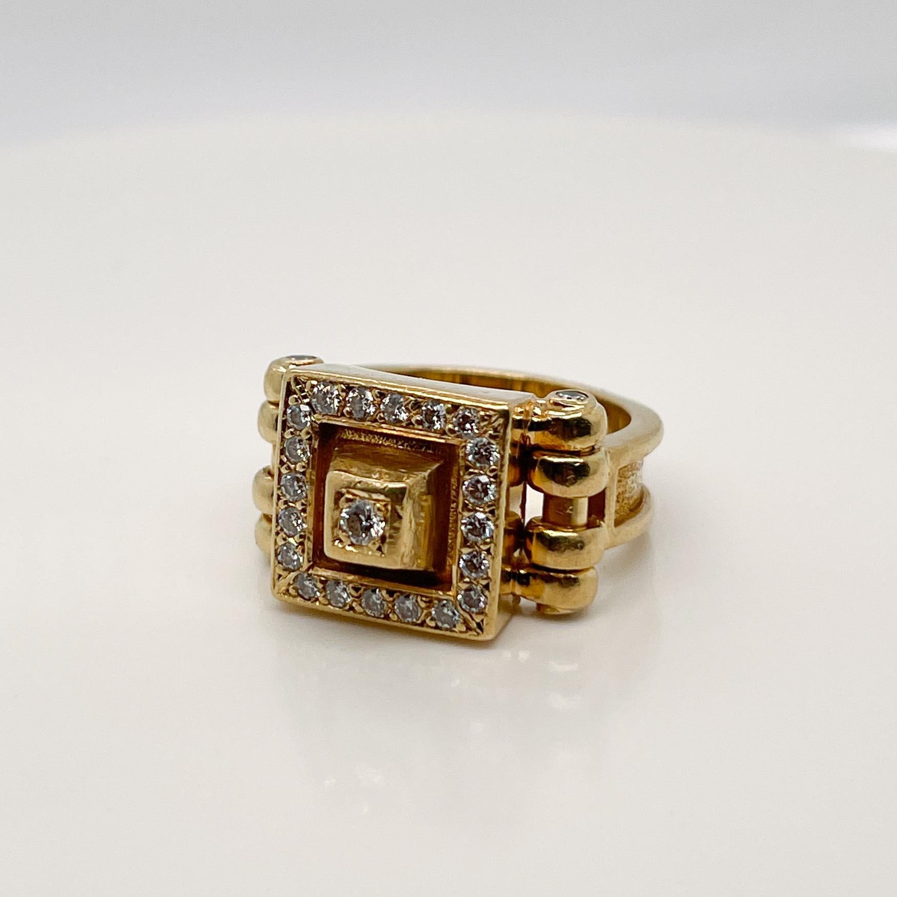 Signed Designer 18 Karat Gold & Diamond Signet Style Ring 4