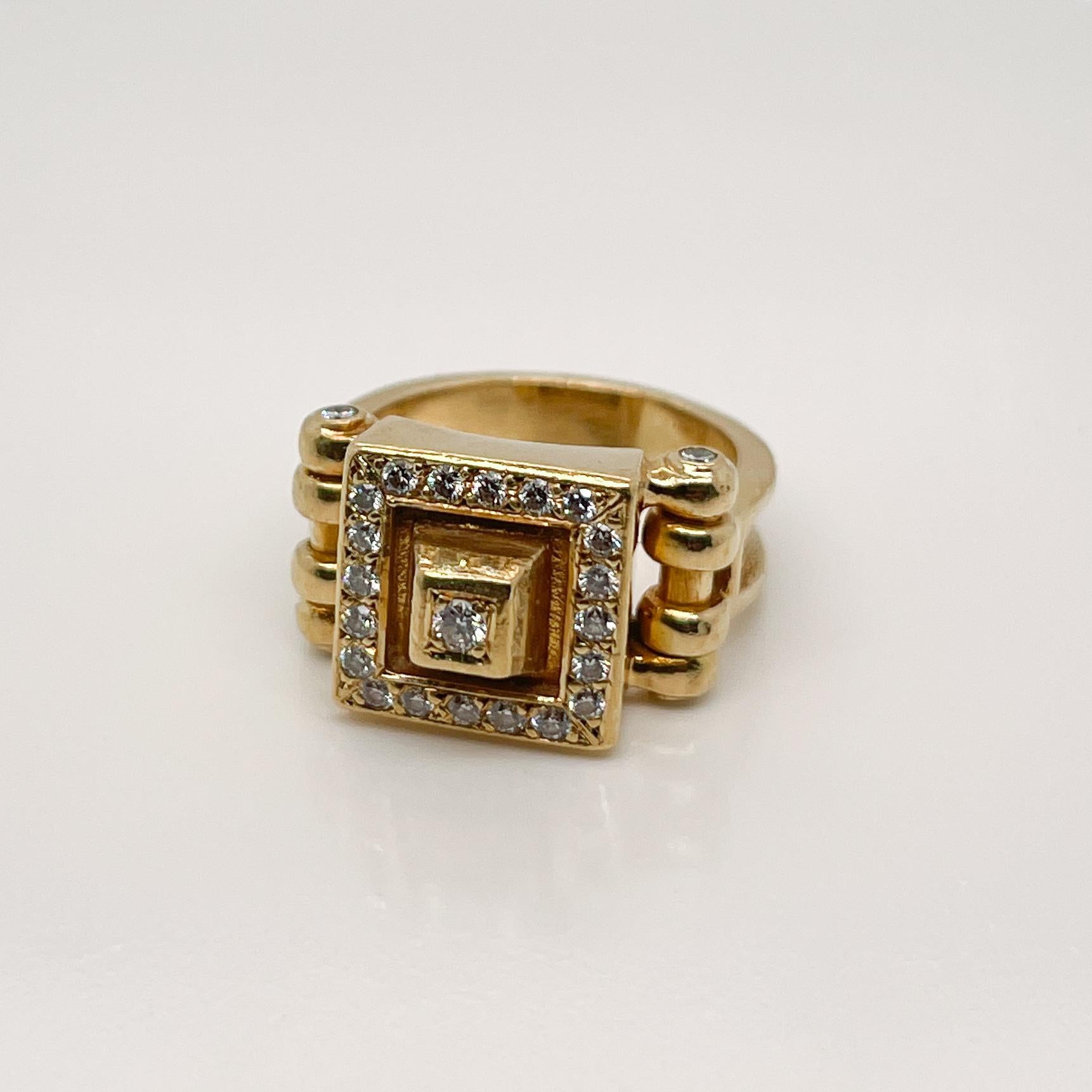 Signierter Designer Ring aus 18 Karat Gold & Diamant im Siegelstil (Art déco)