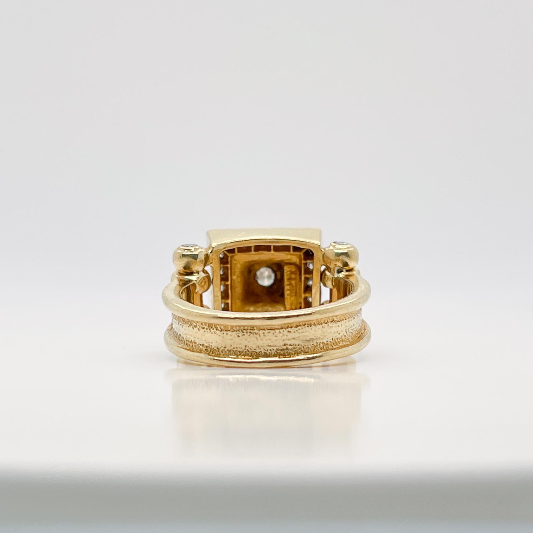 Signed Designer 18 Karat Gold & Diamond Signet Style Ring In Good Condition In Philadelphia, PA