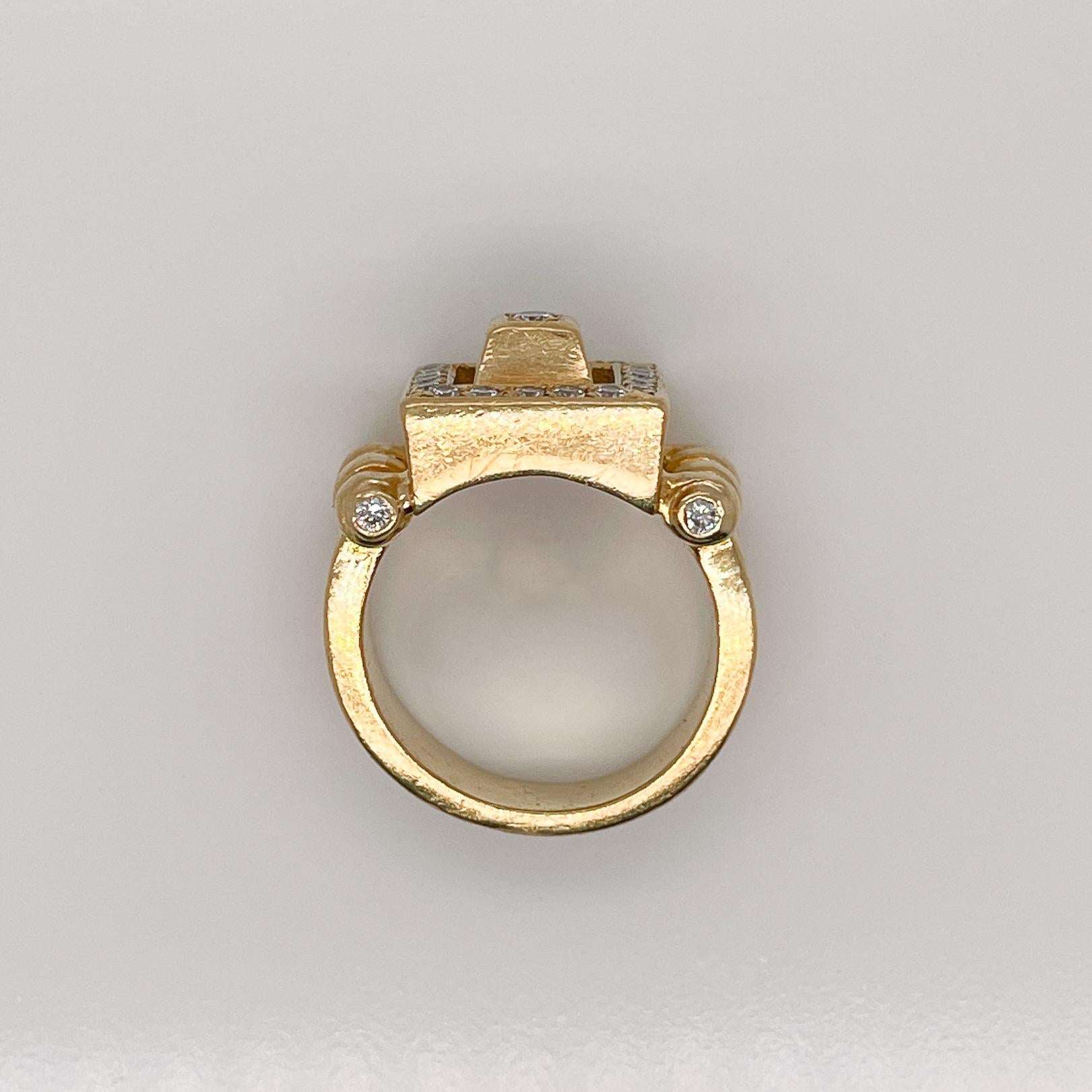 Signed Designer 18 Karat Gold & Diamond Signet Style Ring 2