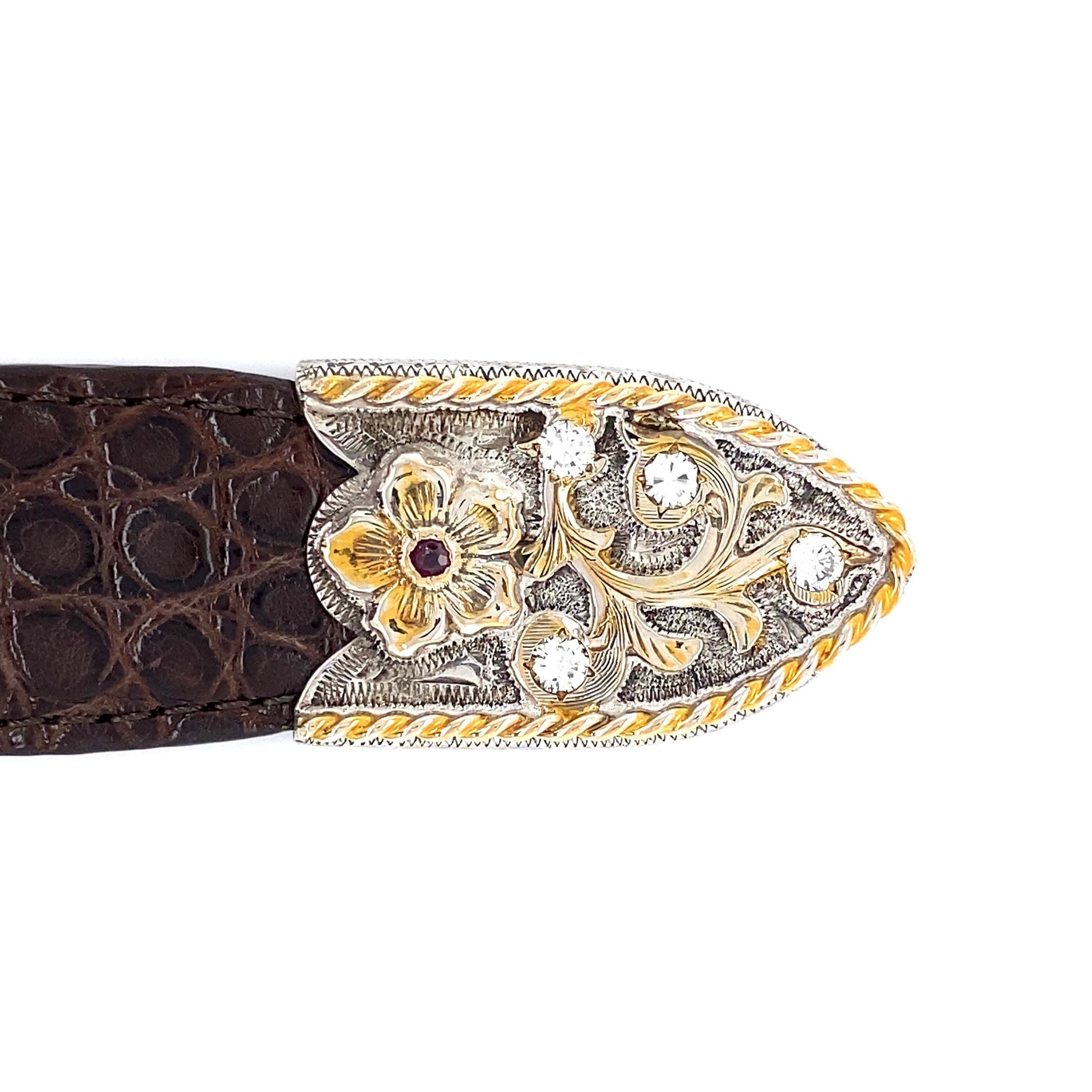 Ceinture signée par le designer Bohlin en diamants et rubis avec boucle personnalisée et alligator  Excellent état - En vente à Montreal, QC