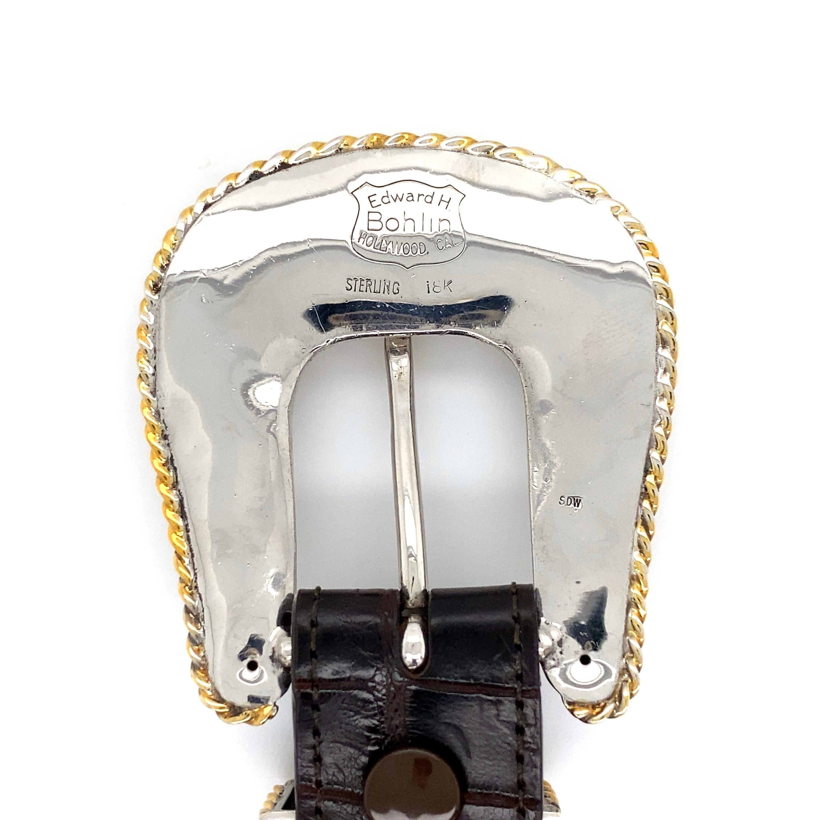 Cinturón de aligátor y hebilla personalizada Bohlin de diamantes y rubíes firmado por el diseñador Marrón en venta