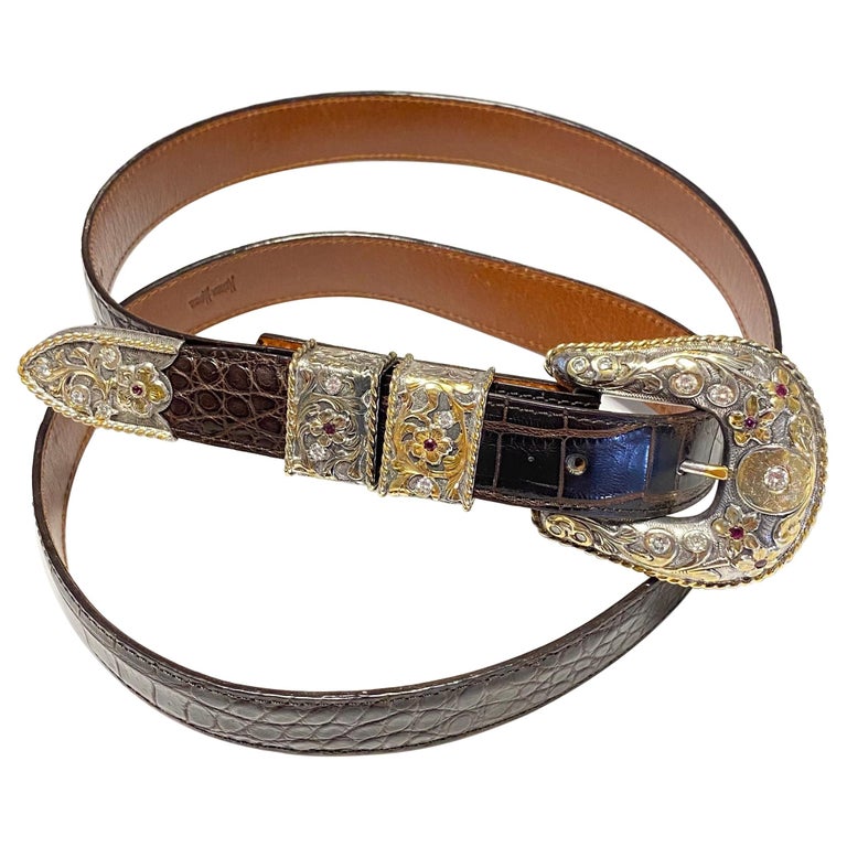 Signed Designer Bohlin Diamond and Ruby Custom Buckle and Alligator