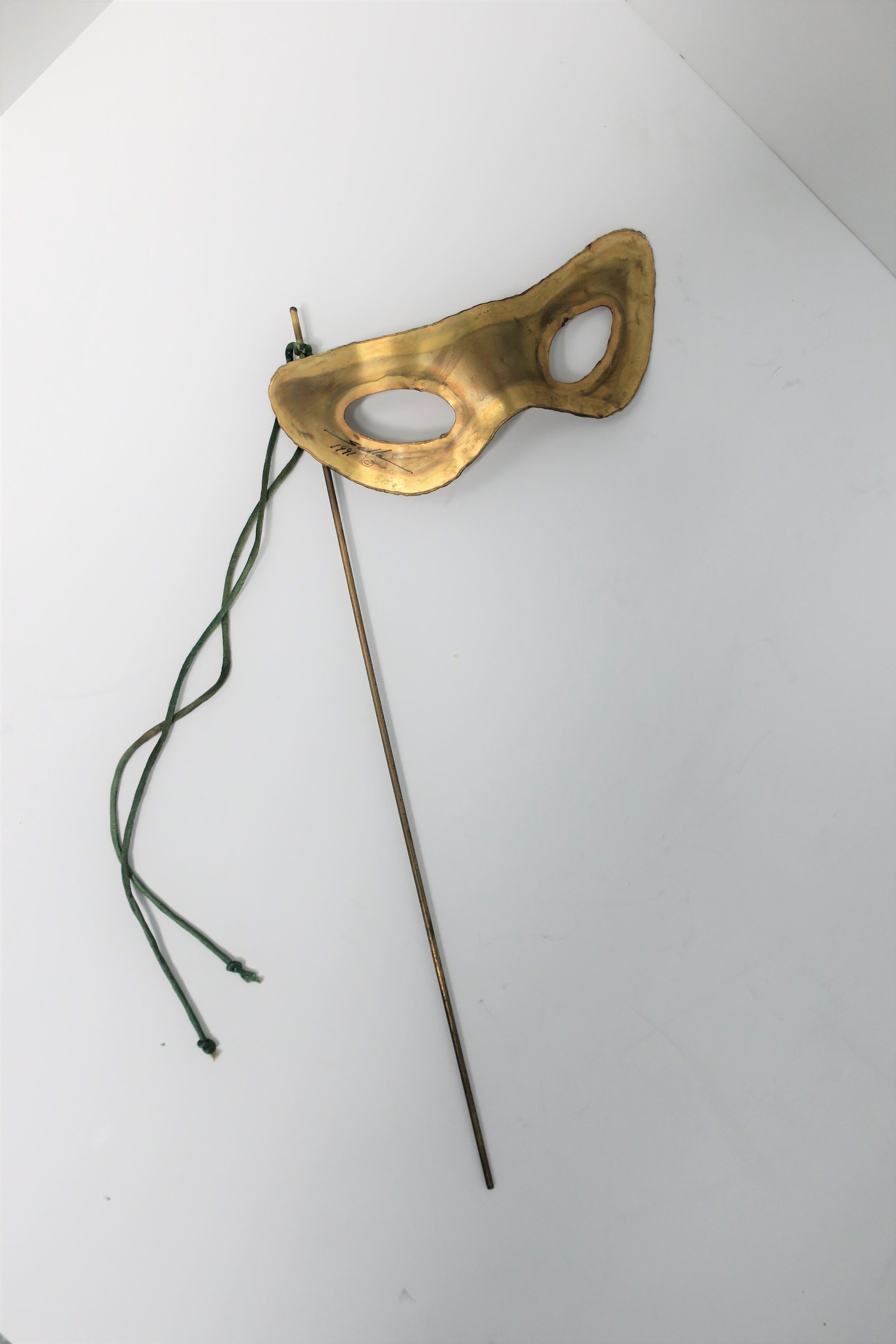 American Brass Masquerade Mask Signed by Designer, 1990s