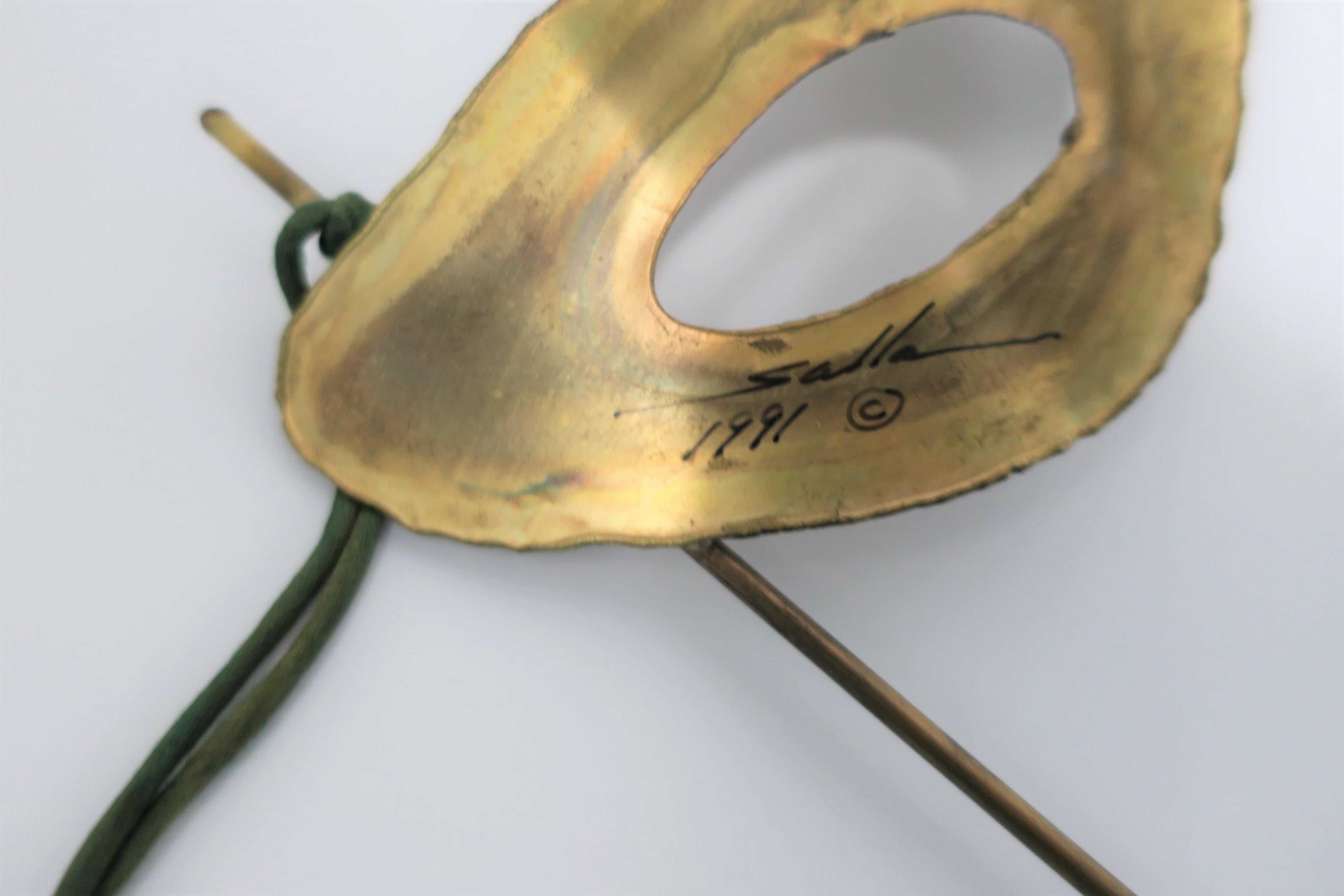 Late 20th Century Brass Masquerade Mask Signed by Designer, 1990s