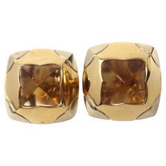 Signed Designer Bulgari Square Earrings 18 Karat Gold Natural Citrine Bvlgari