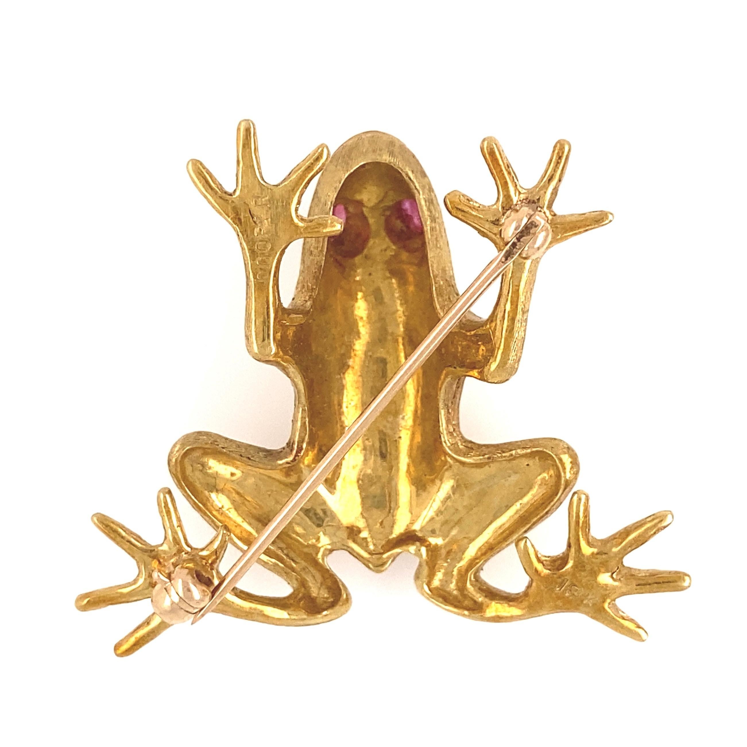 Round Cut Signed Designer Cooper Gold Frog Brooch Pin Fine Estate Jewelry For Sale