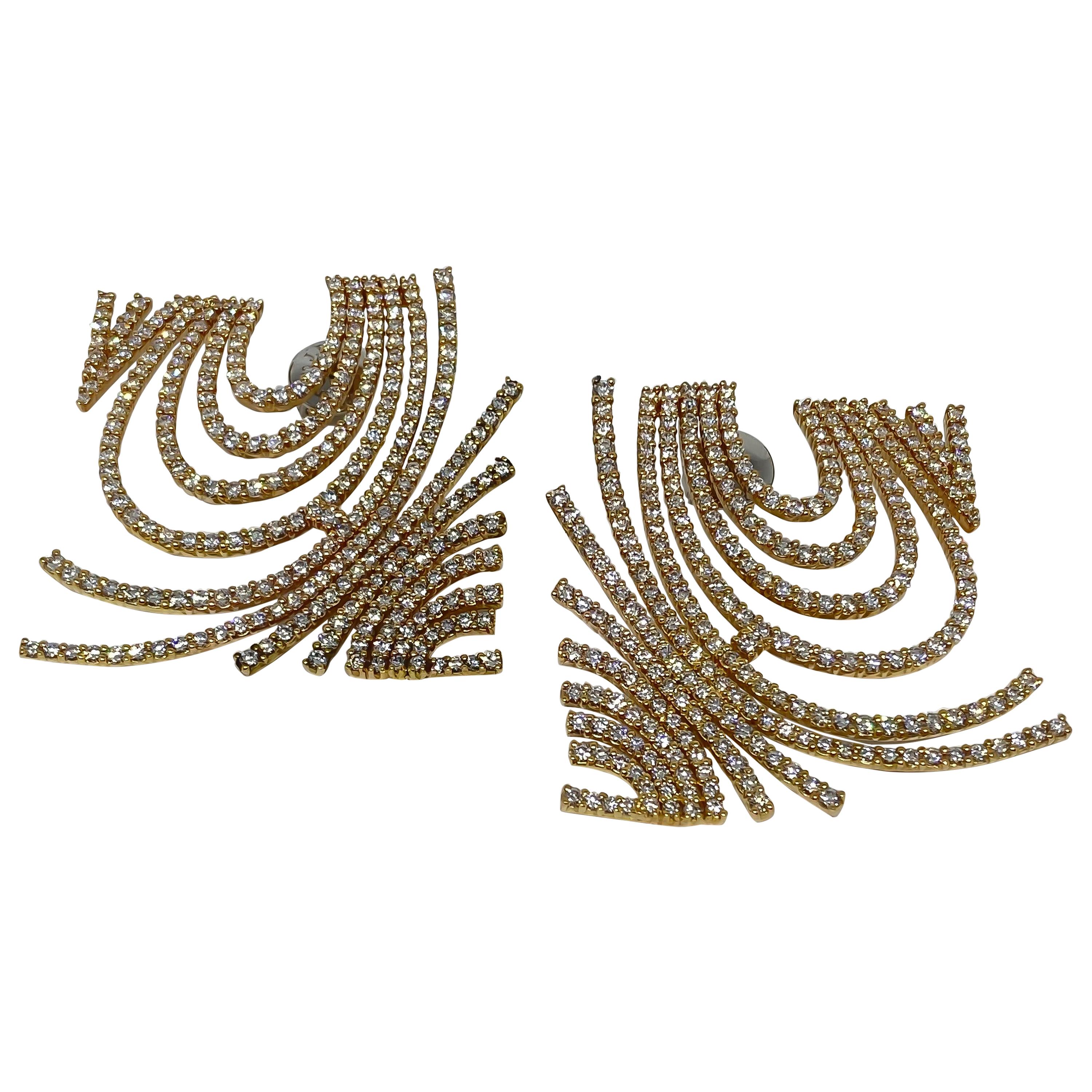 Signed Designer Palmiero Square Diamond Earrings 18 Karat Rose Gold 8.94 Carat