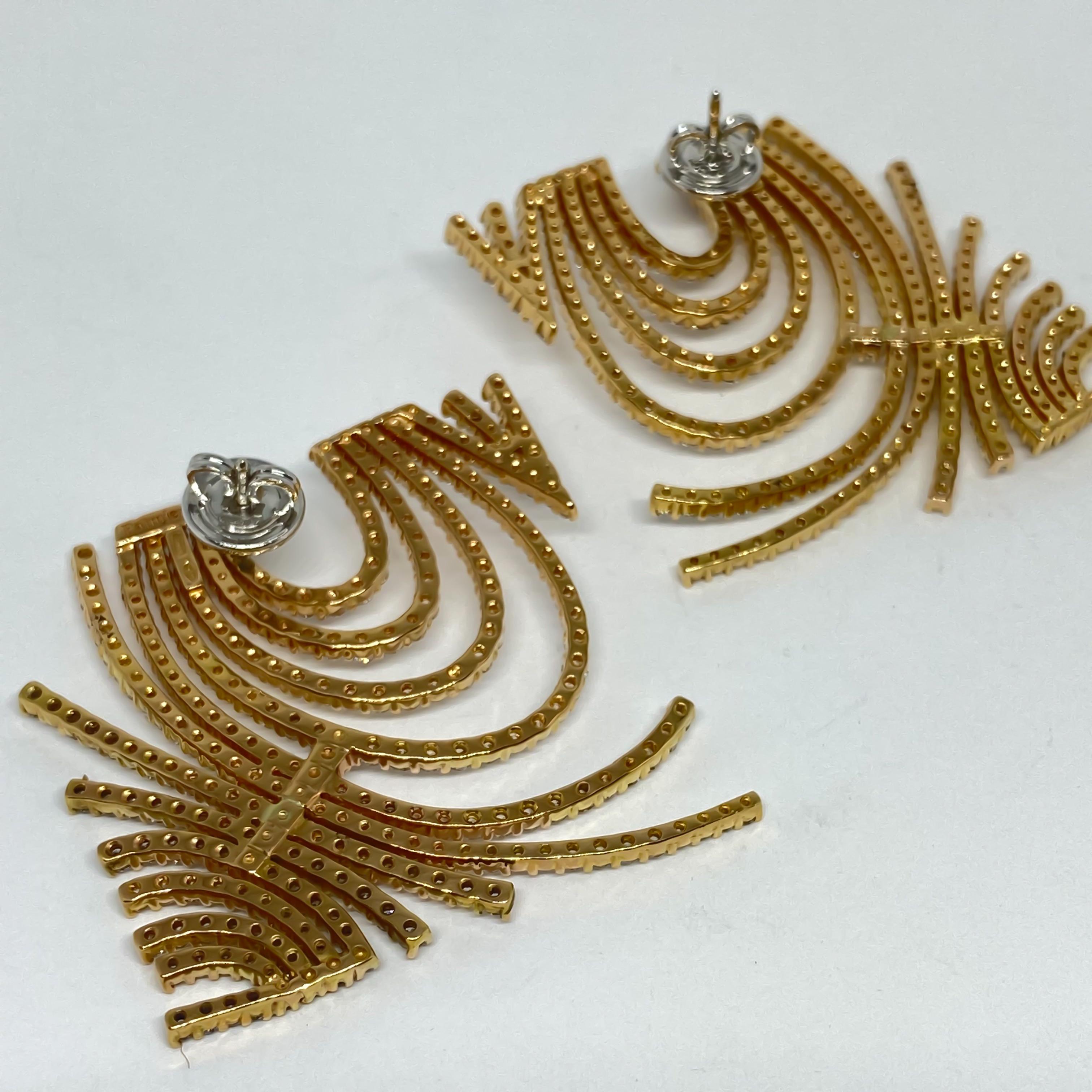 Round Cut Signed Designer Palmiero Square Diamond Earrings 18 Karat Rose Gold 8.94 Carat