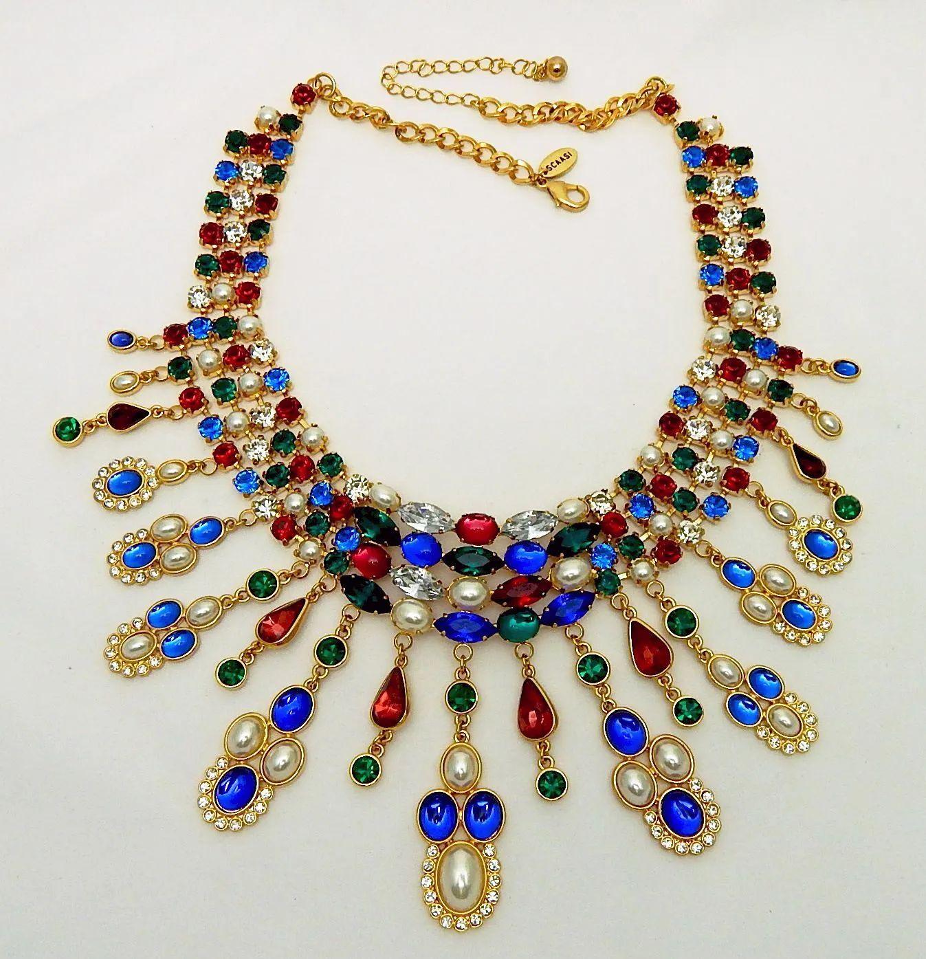 Statement-Halskette, signiert Designer SCAASI Faux Multi Gem Jewels und Kunstperlen, signiert im Zustand „Hervorragend“ im Angebot in Montreal, QC