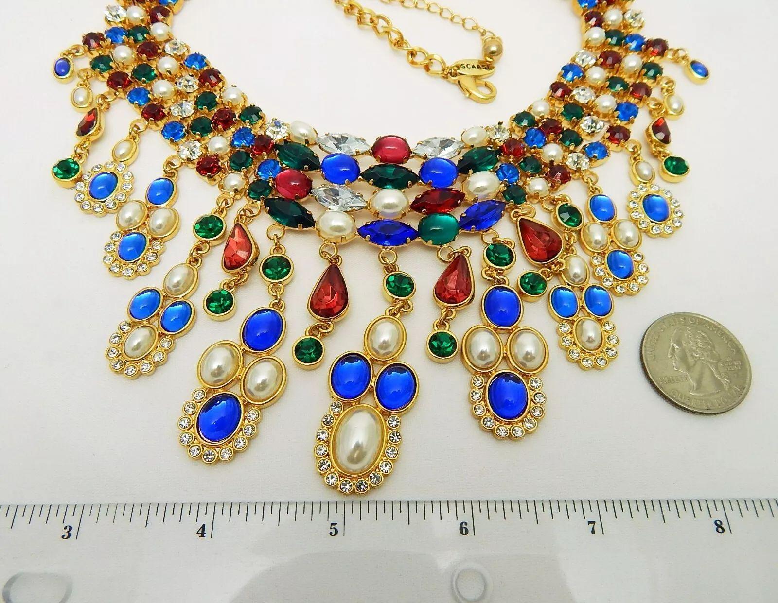 Statement-Halskette, signiert Designer SCAASI Faux Multi Gem Jewels und Kunstperlen, signiert Damen im Angebot