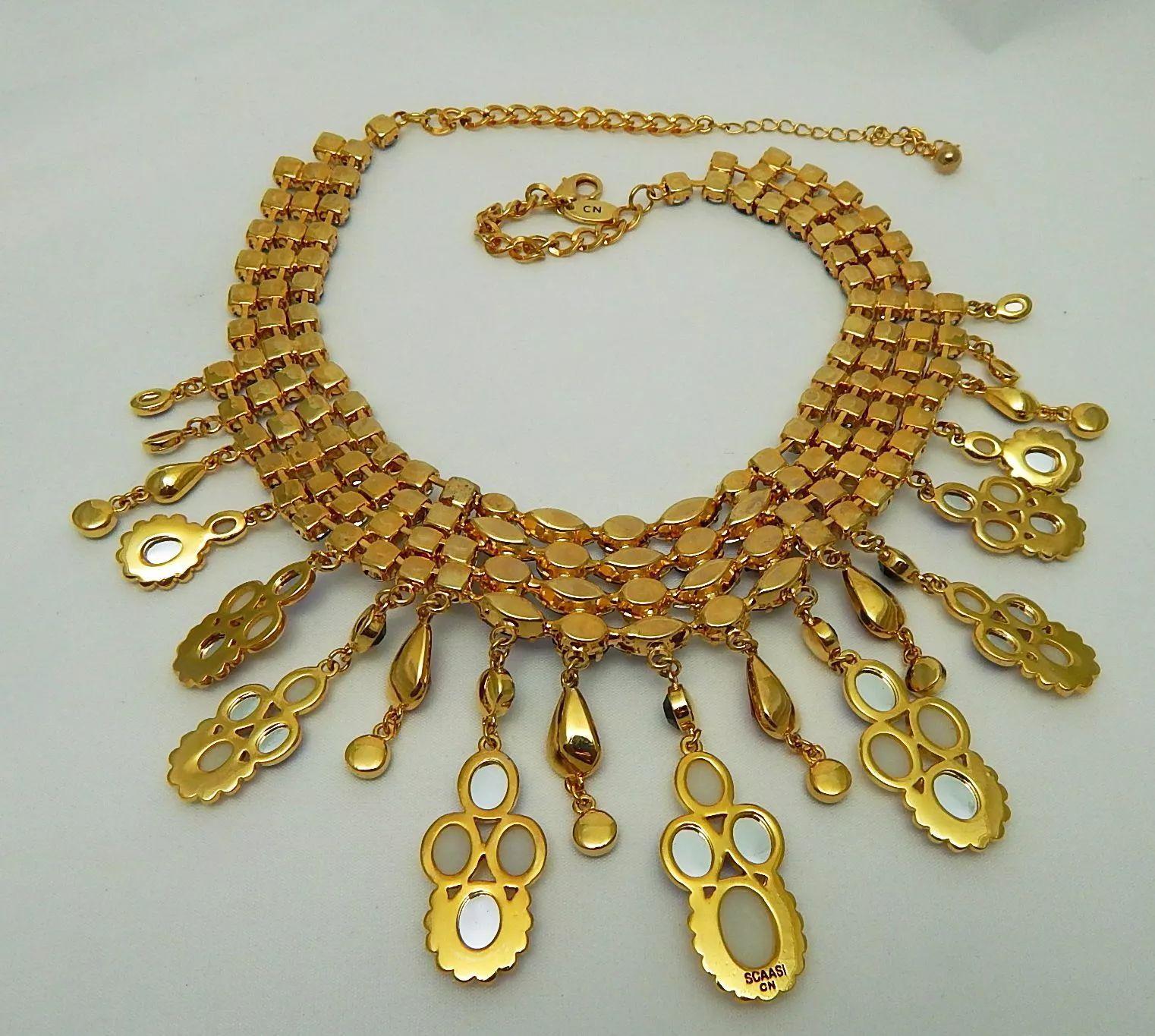 Statement-Halskette, signiert Designer SCAASI Faux Multi Gem Jewels und Kunstperlen, signiert im Angebot 1