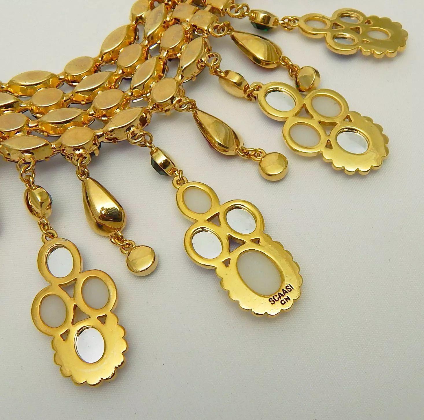 Statement-Halskette, signiert Designer SCAASI Faux Multi Gem Jewels und Kunstperlen, signiert im Angebot 2