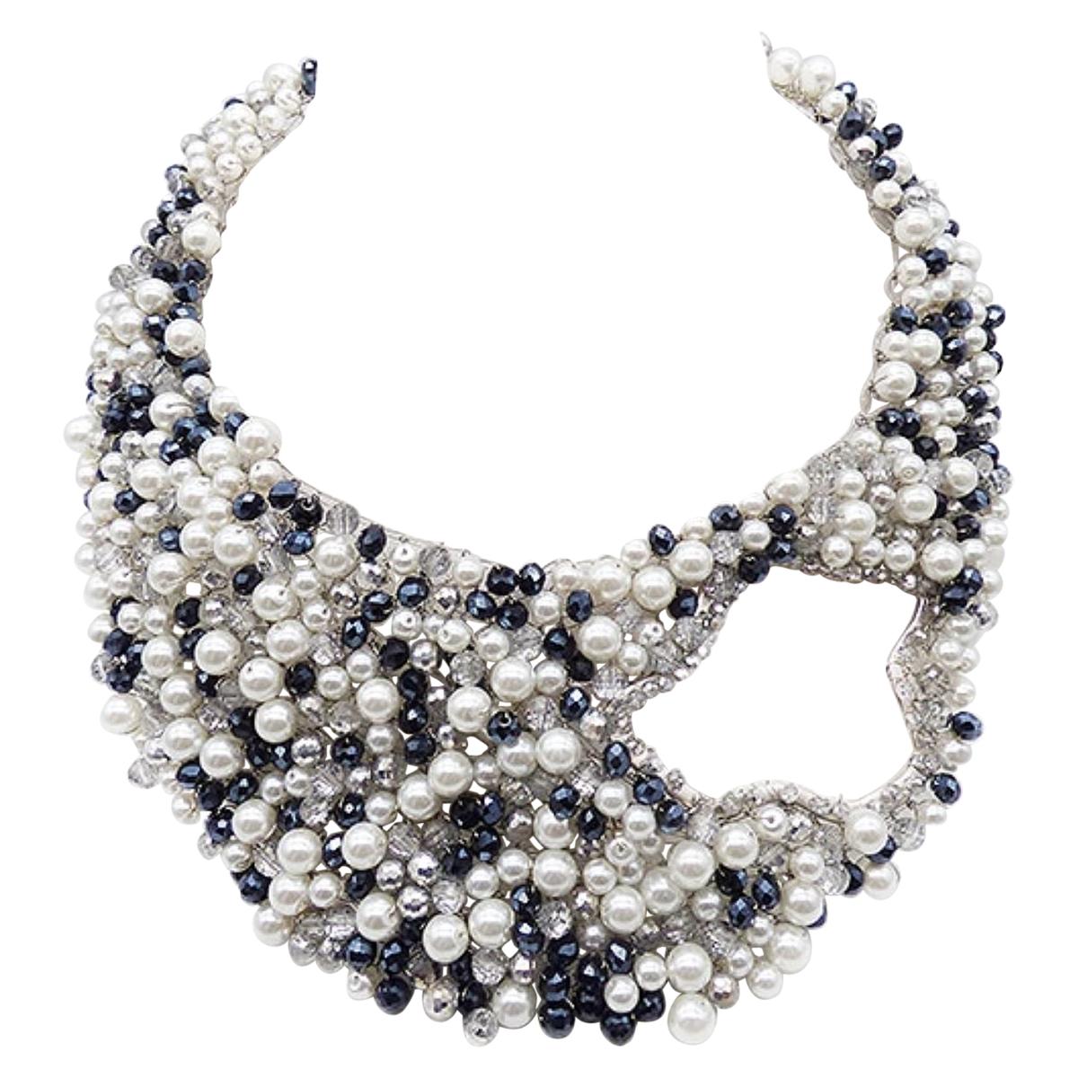 Signed Designer Villaiwan Asymmetrical Pearl and Ice Crystal Necklace For Sale