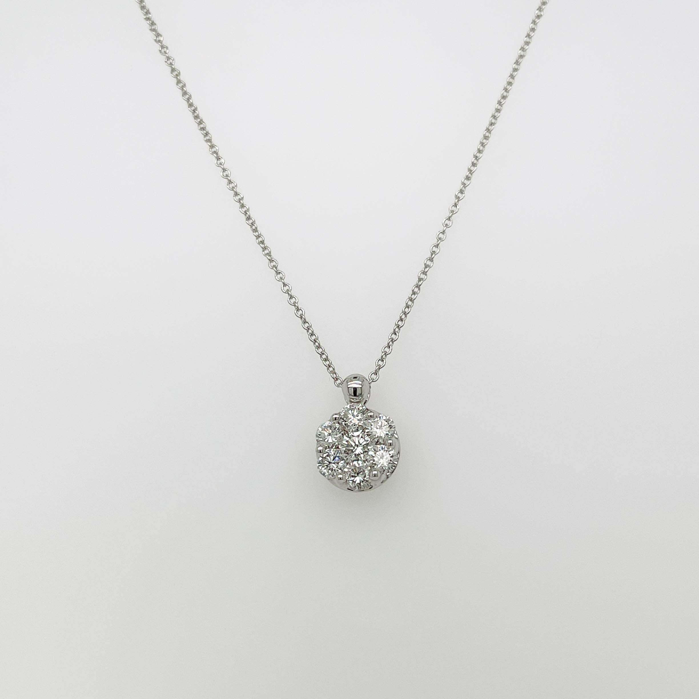 Signed Diamond & 14 Karat White Gold Pendant Necklace For Sale 5