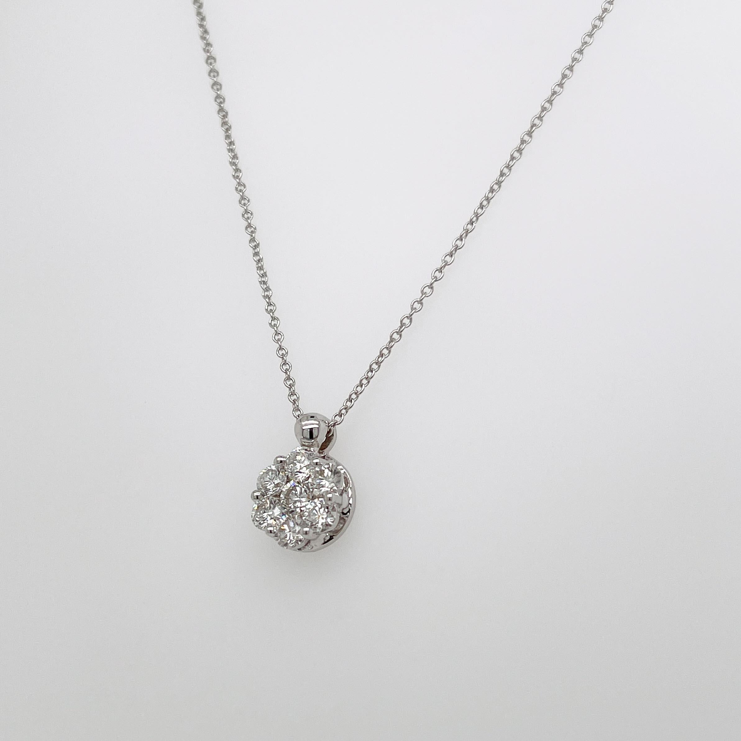 Signed Diamond & 14 Karat White Gold Pendant Necklace For Sale 7