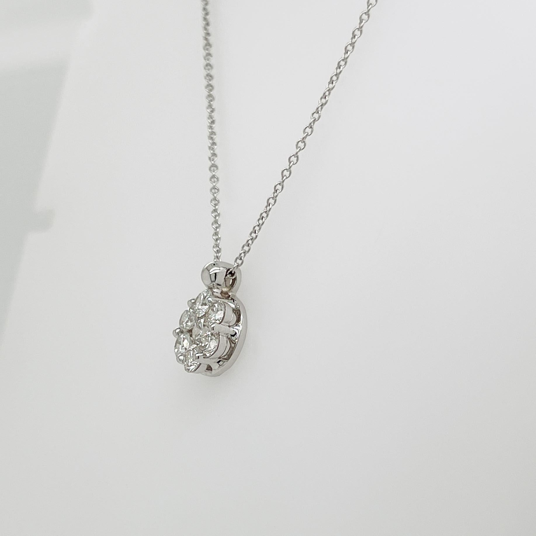 Signed Diamond & 14 Karat White Gold Pendant Necklace For Sale 8